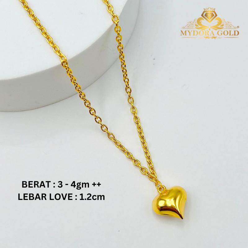 MYDORA Rantai Leher Sauh Gantung Love Gemuk | Fesyen Necklaces EMAS 916/22K