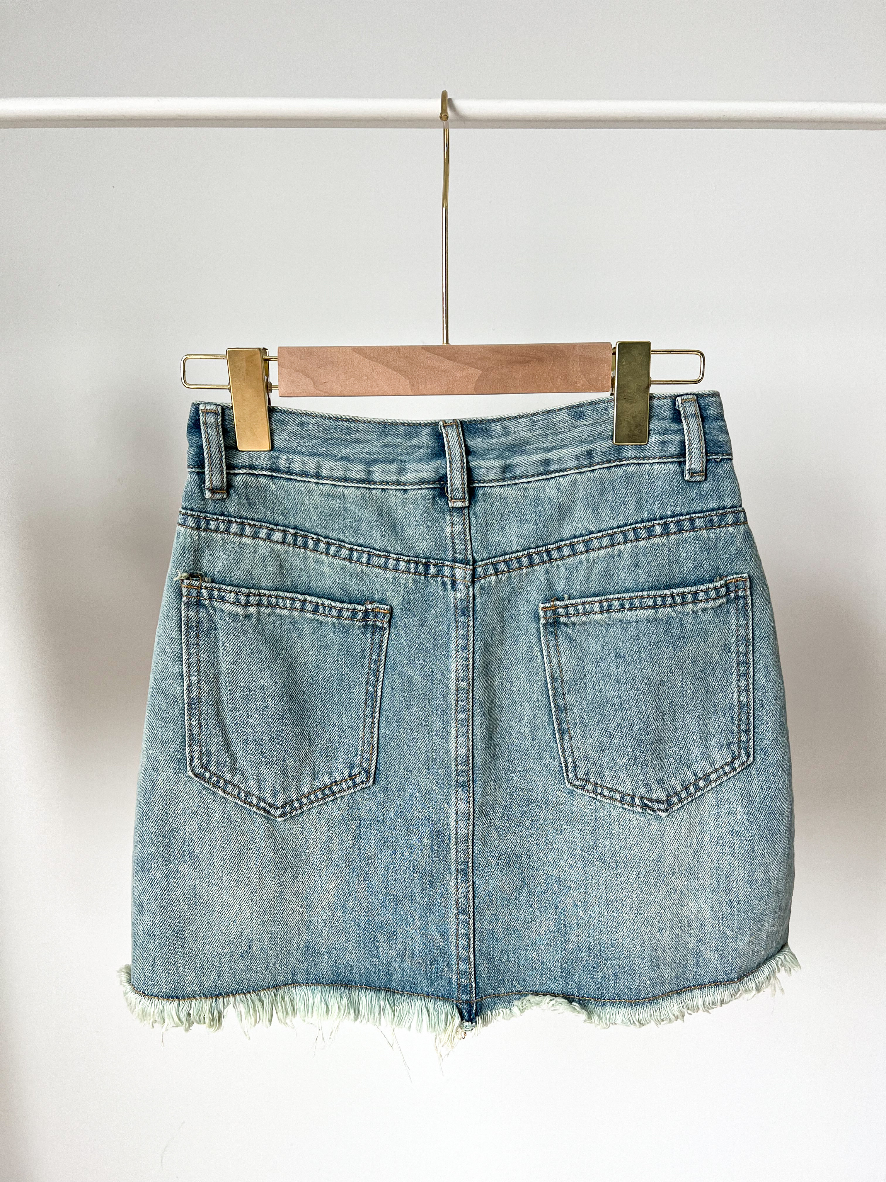 Fringe Denim A line Skirt韩版个性流苏a字牛仔短裙