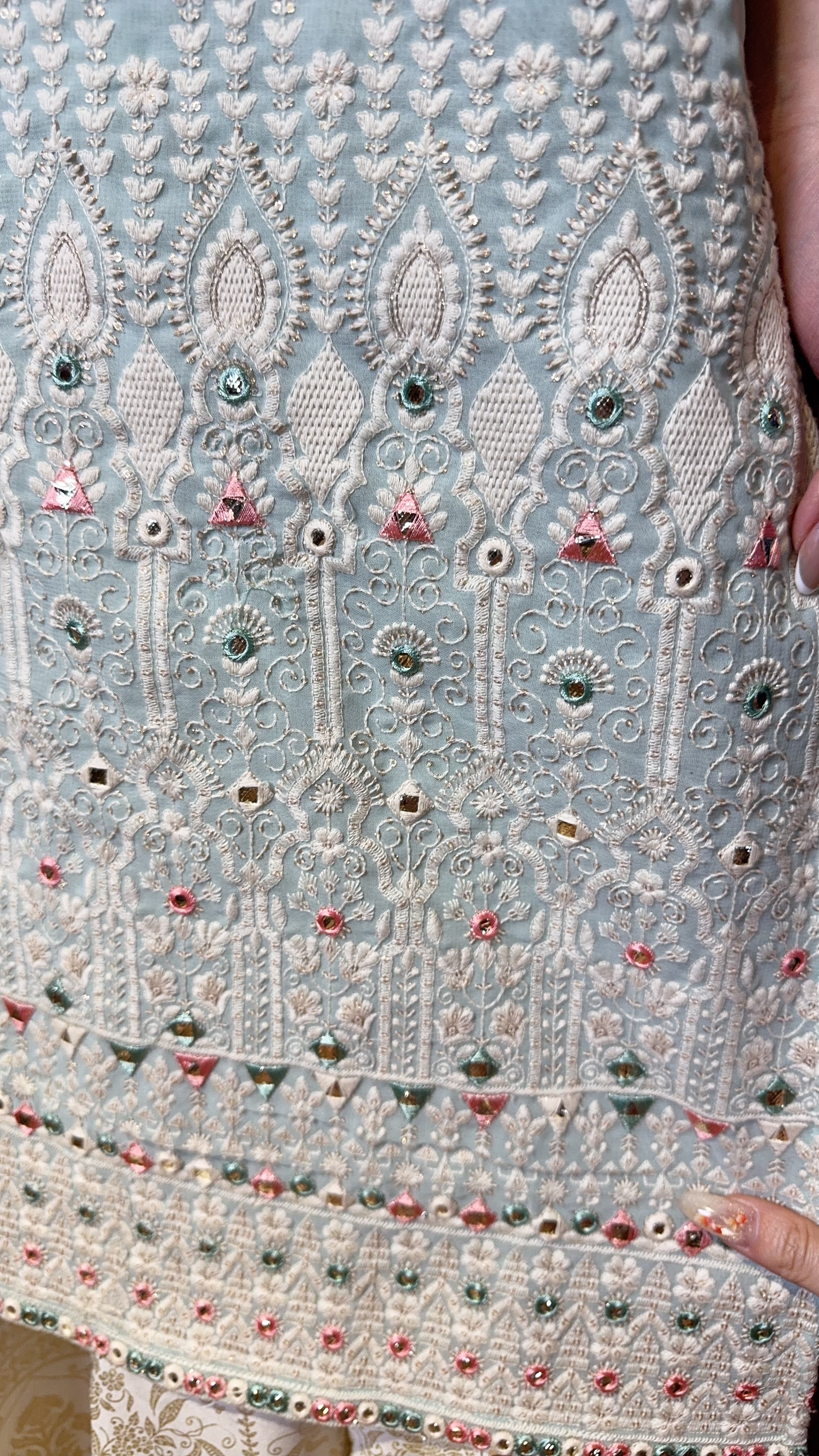 Icy Blue Full Emb Sleeveless Kurta #1395