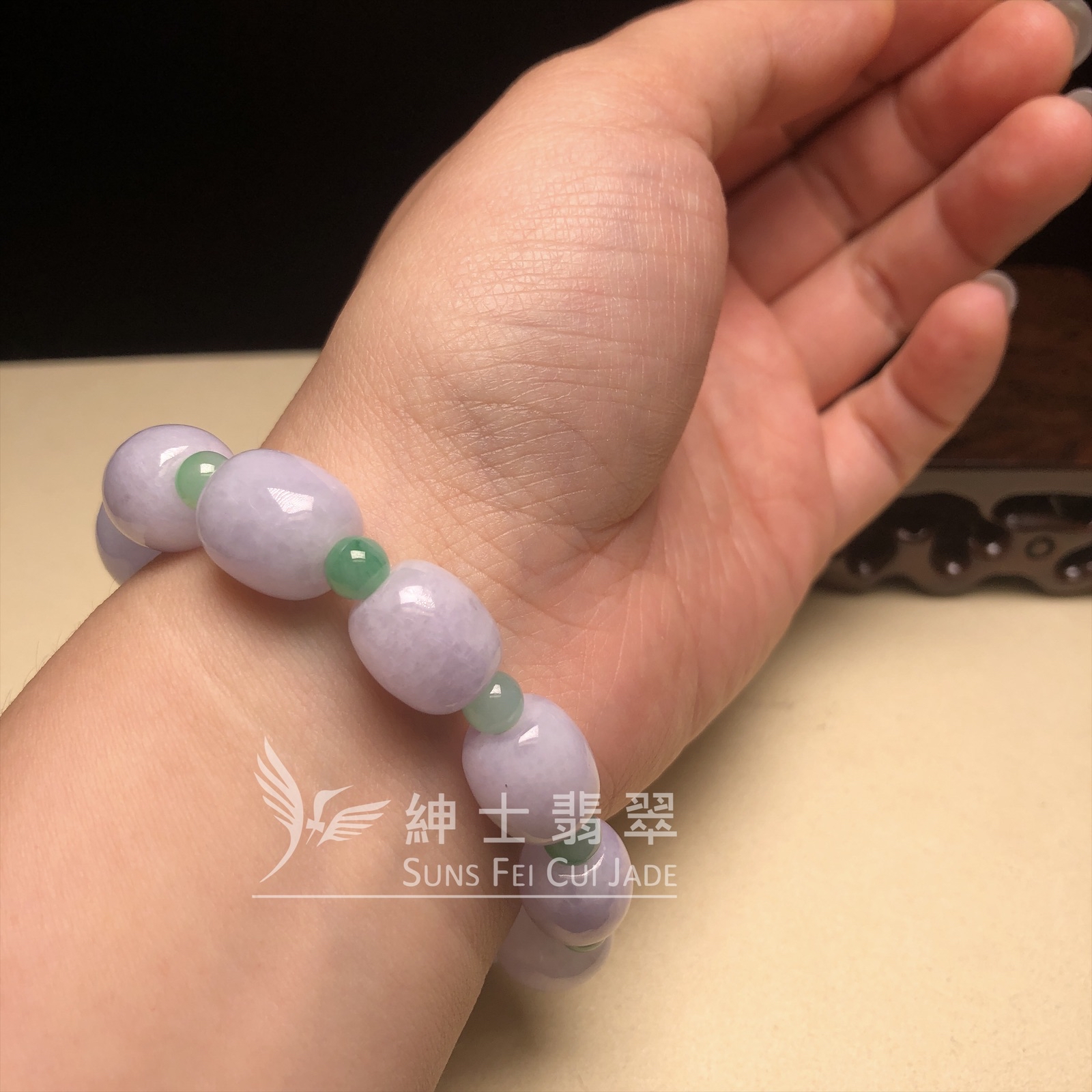 CA00630 紫桶珠間綠翡翠手串