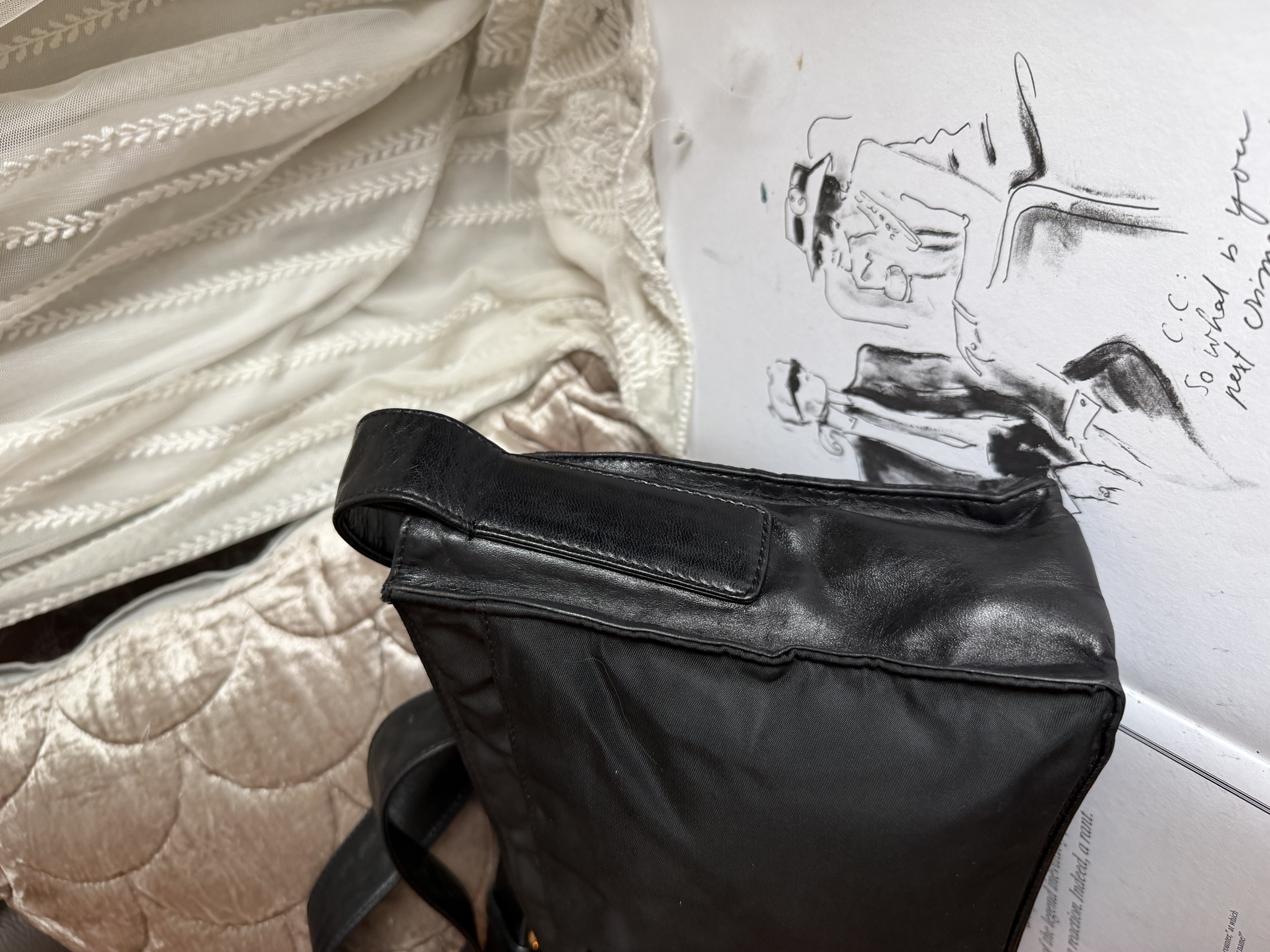 prada黑色 re nylon black leather bag 