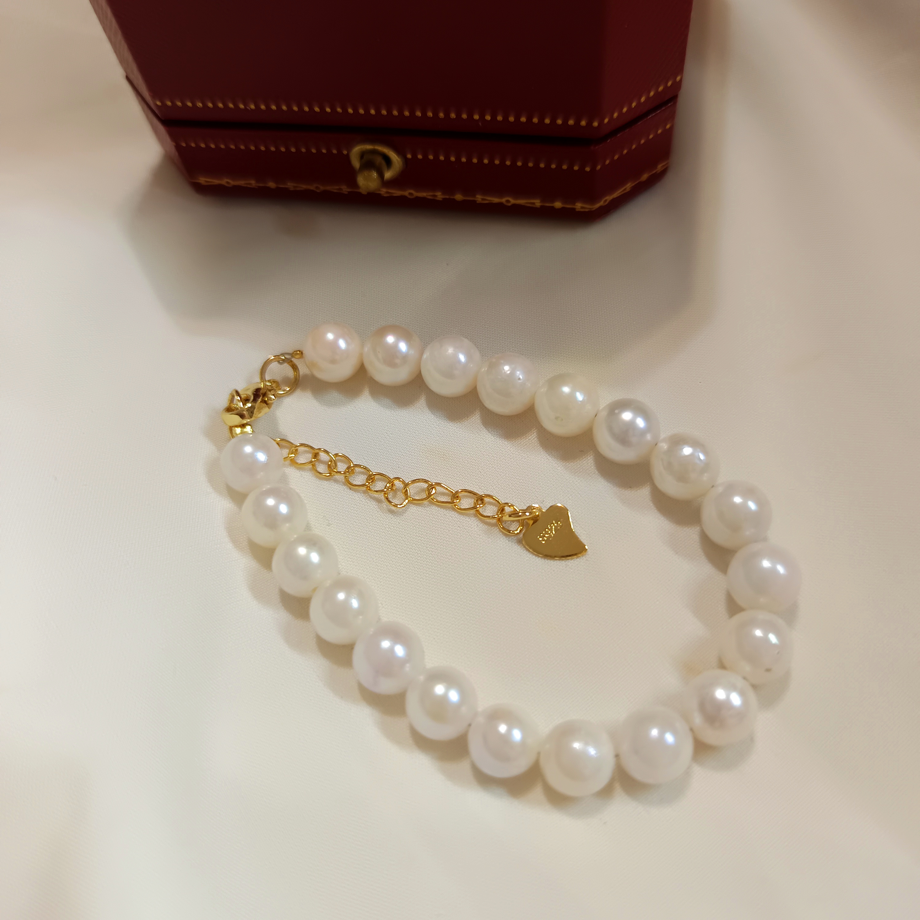 🎉特惠孤品‼️正圓強光日本akoya 海水珍珠注金愛心尾鍊扣手鍊