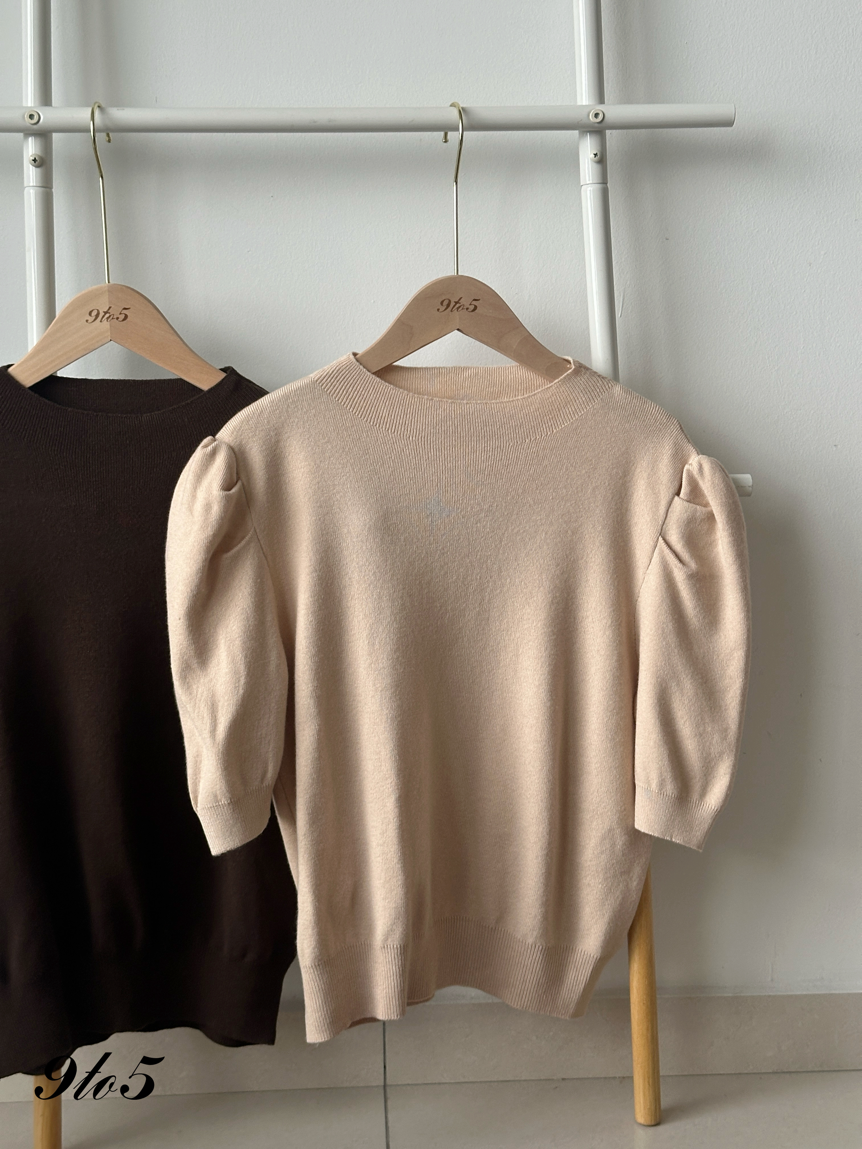 T4244 Mock Neck Puff Sleeve Knit Top - 4 Colors 