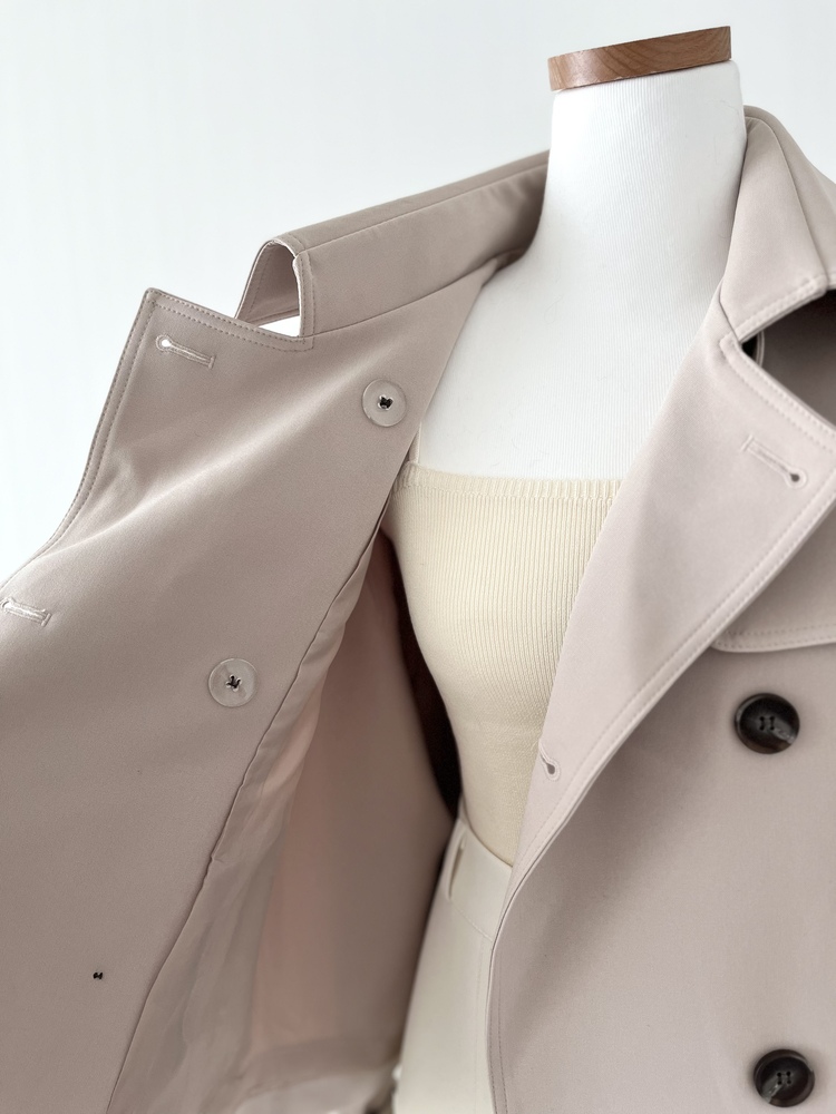 Trench-Style Short Coat (Beige)