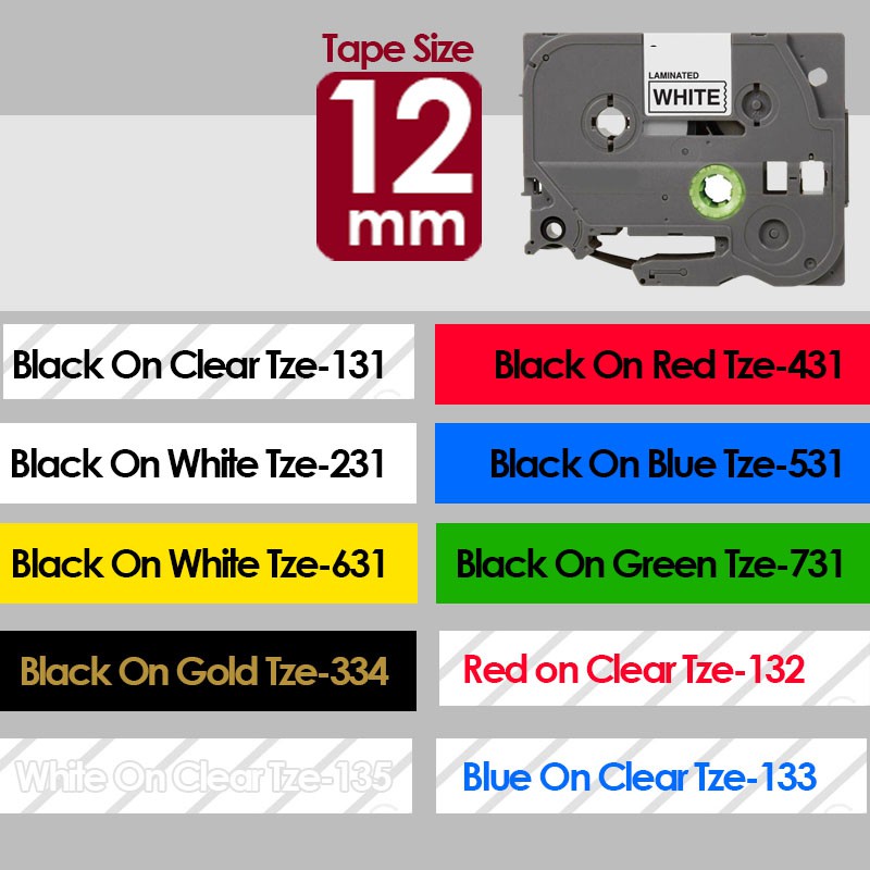 12mm Tze-231 131 631 compatible label tape Label Printer PT-H110 D210 D450 D600 P700 E110VP E300VP P300BT P710 Sticker