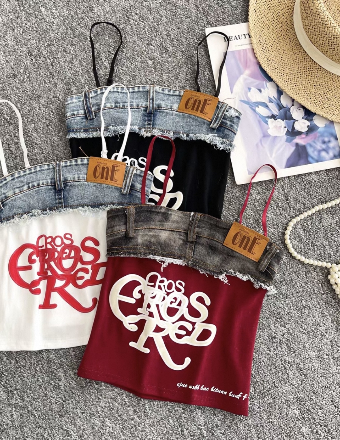 TP468美式字母印花吊带