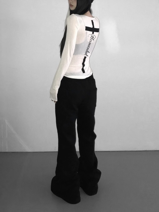 Cotton Gothic Print Flare Sweatpants