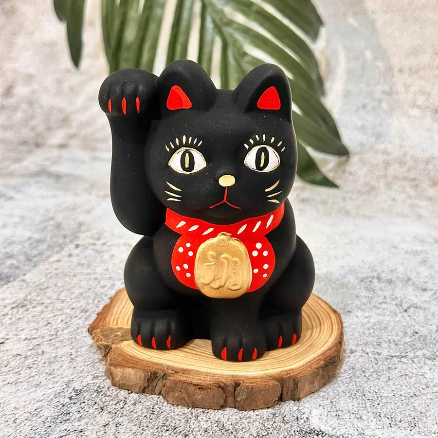 📦訂購 台灣代購 加藤陶器 瀨戶燒手繪陶瓷招財貓 花紋黑