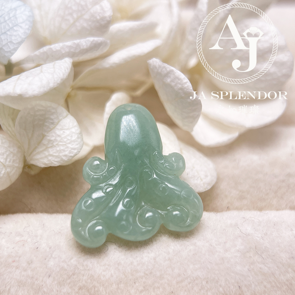 JN-3376 天然翡翠A玉-果綠八方來財八爪魚/章魚吊墜