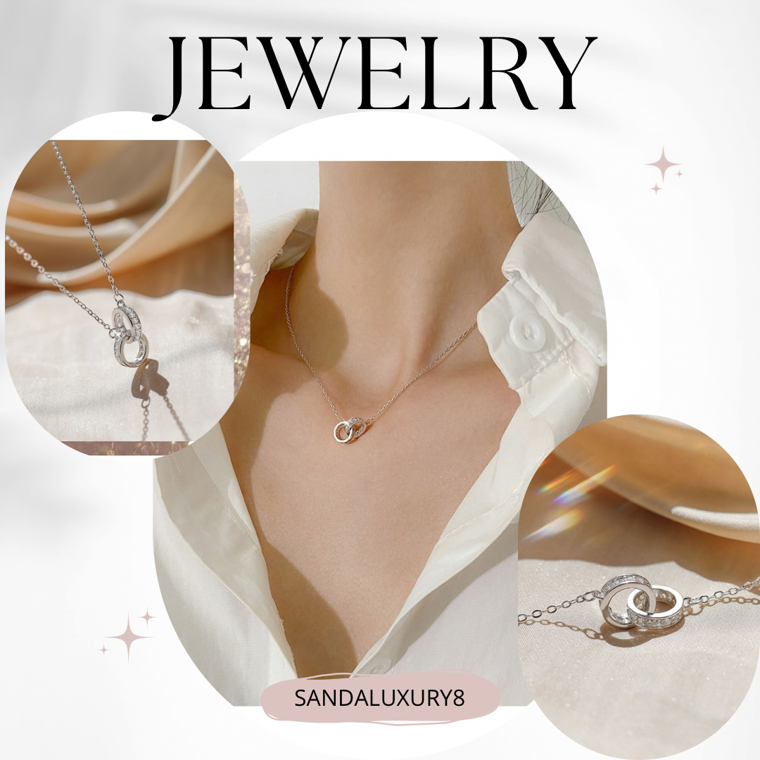 Elegant Interlocking Circles Necklace with Cubic Zirconia Stones  