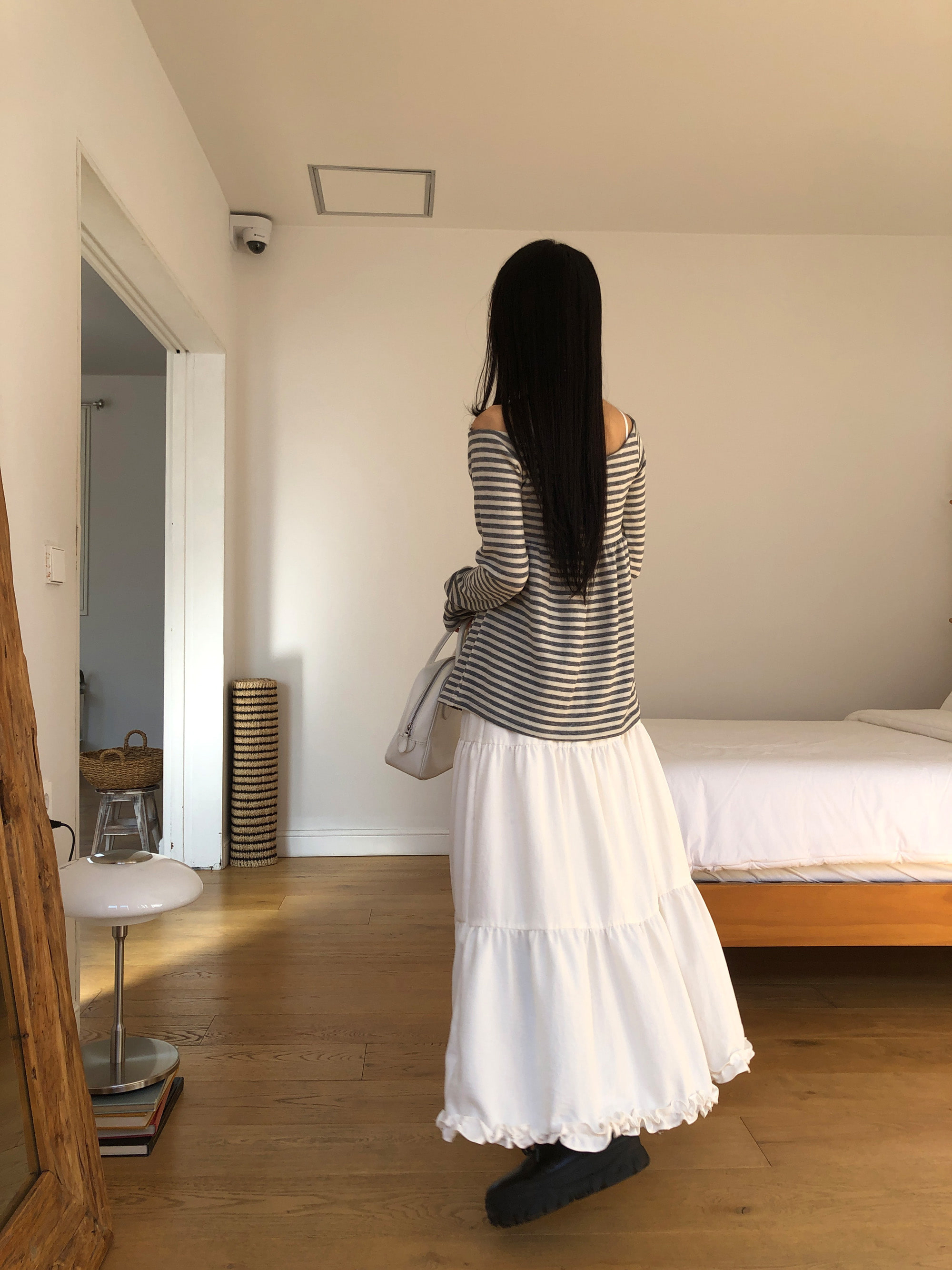 Striped Bow Ruched Long Sleeve