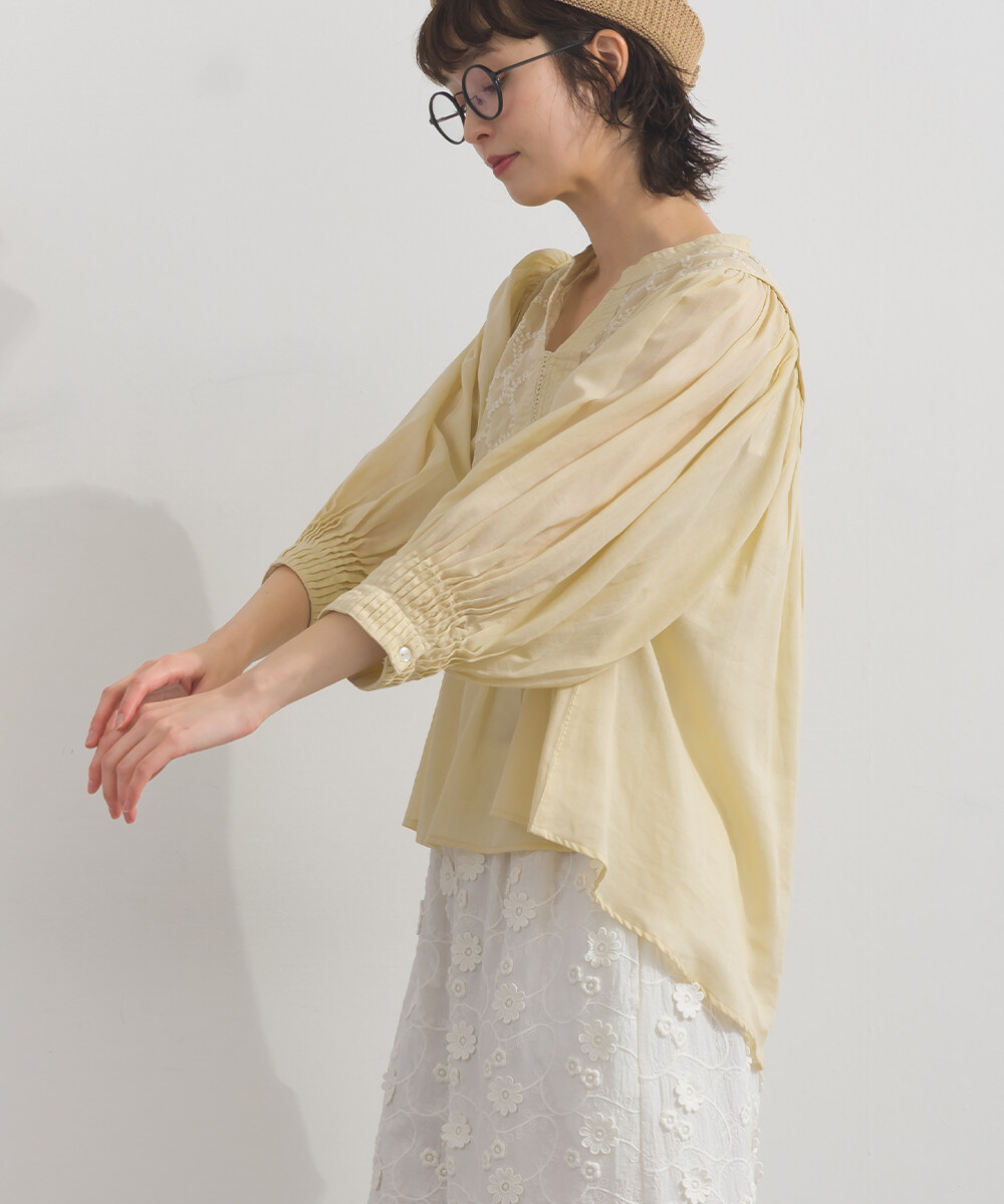 LP - 純棉圓點幾何刺繡襯衫 (米黃色)