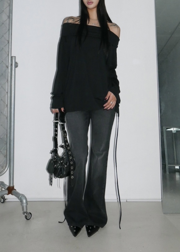 Off Shoulder Tie-Waist Long Sleeve