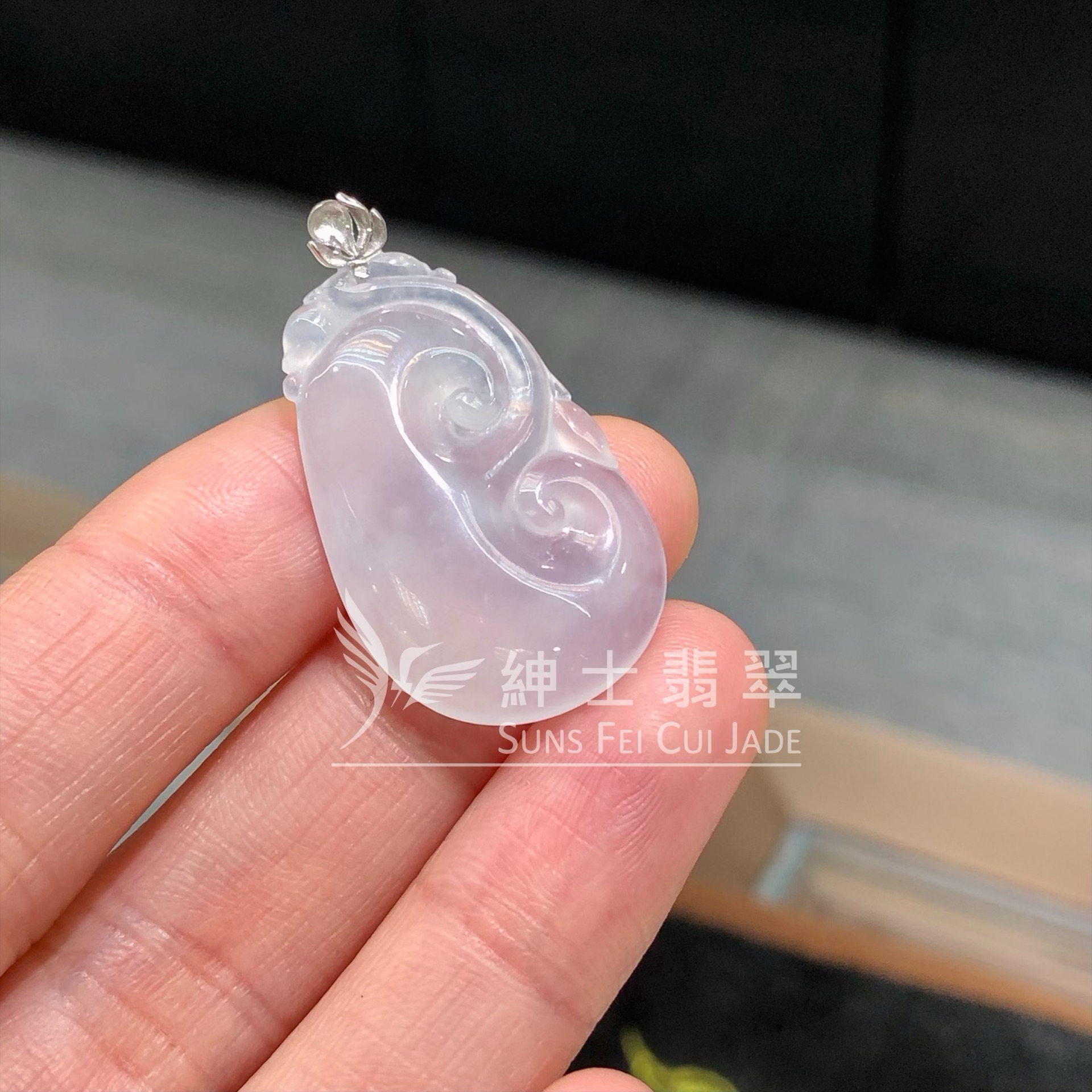 YK00037 糯冰如意連18k扣頭吊墜 