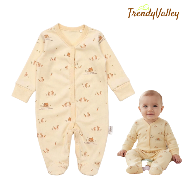 Trendyvalley Organic Cotton Long Sleeve Long Pant Baby Romper Jumpsuit