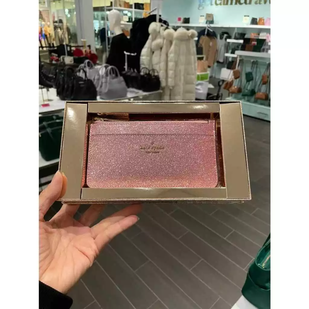 香港現貨-Kate Spade Glitter Large Slim Card Holder pink