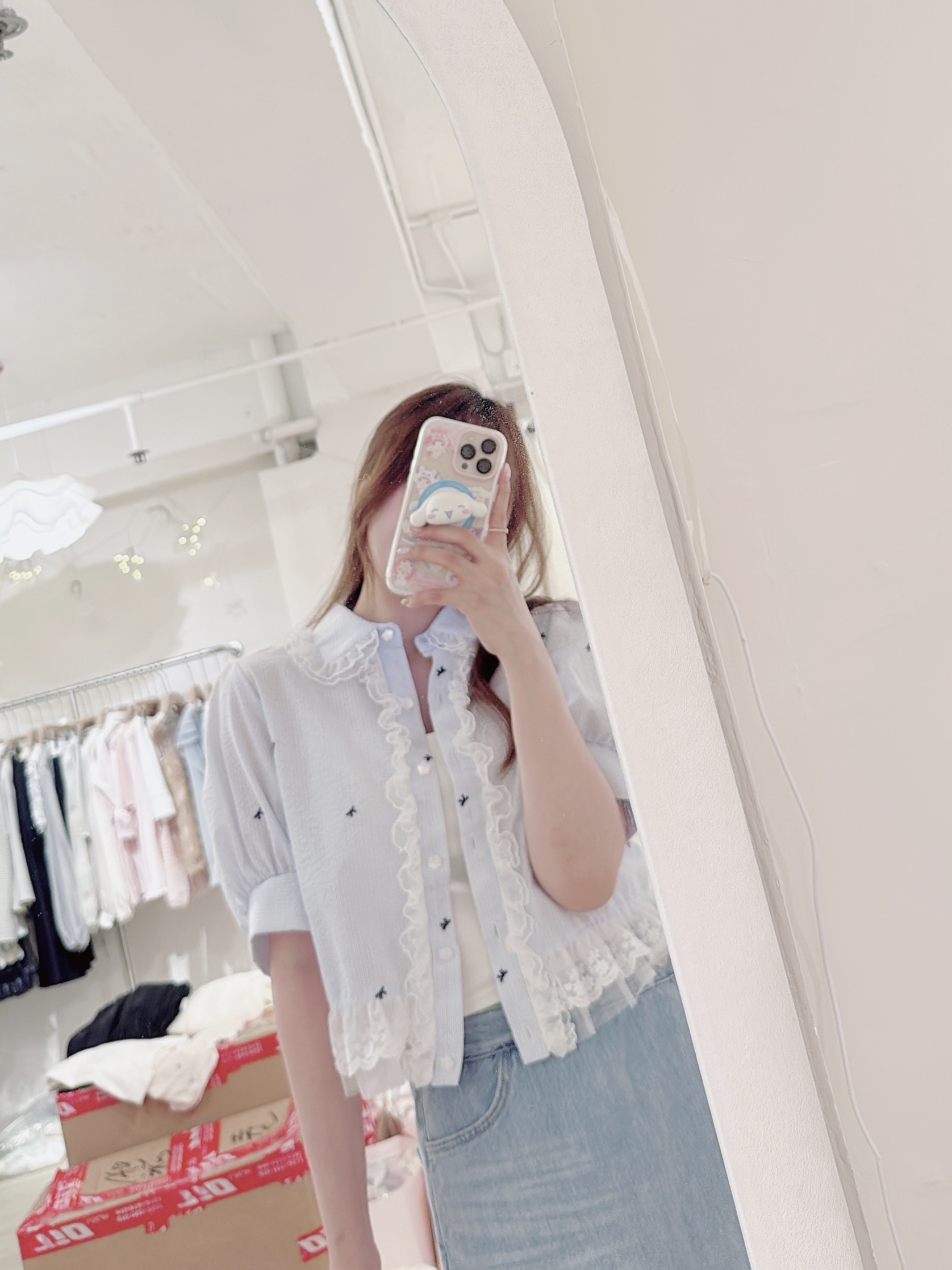 Pattern Lace 2way Blouse with Collar