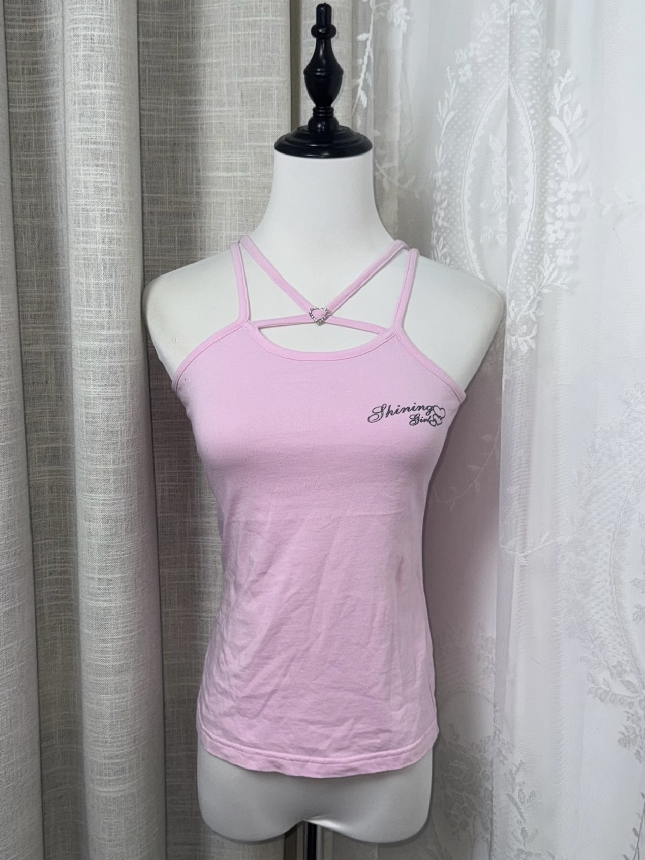 Y2k Criss-Cross Halter Cami with Heart Buckle
