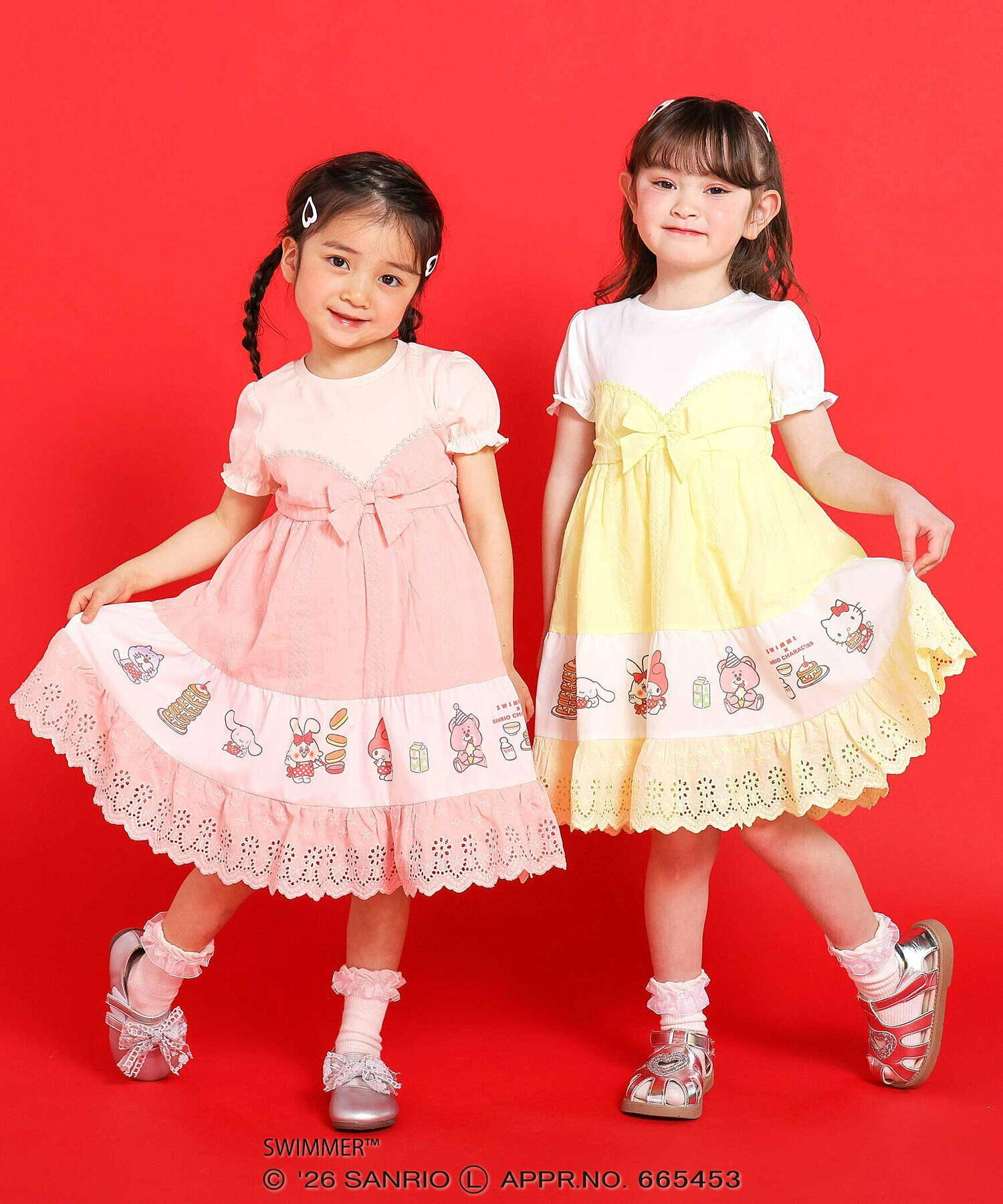 🇯🇵預訂 日本直送🇯🇵Slap Slip x Swimmer x Sanrio系列兩色人物印花蝴蝶結蕾絲短袖連身裙