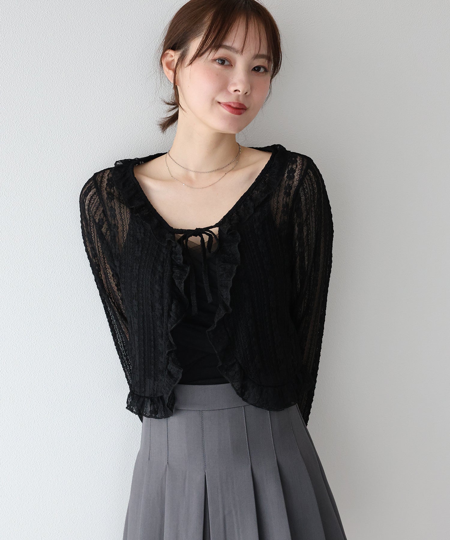 <JP> Ruffles sheer lace cardigan* 3色入 <預購>