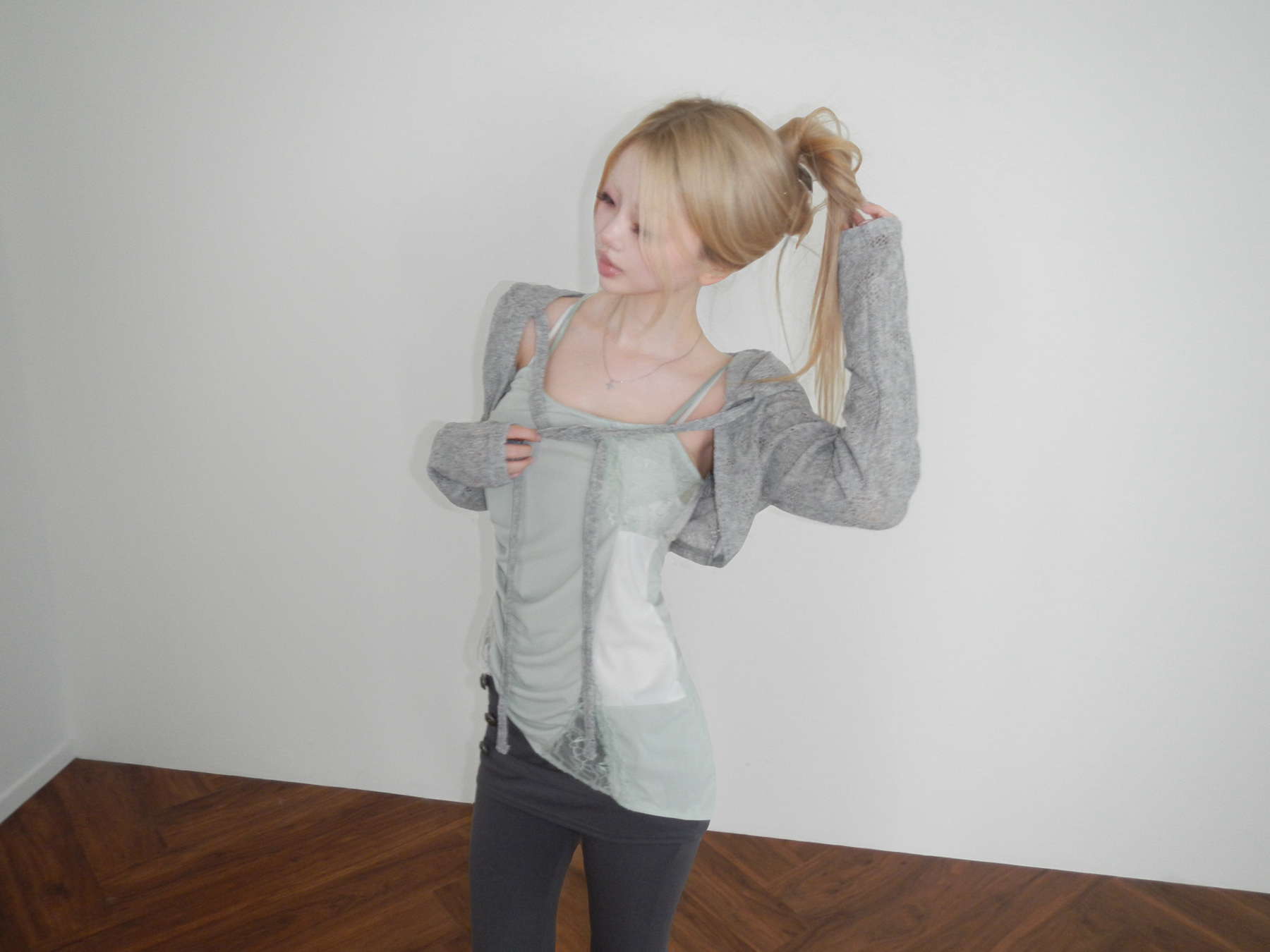 Cropped Hooded Knit Cardigan