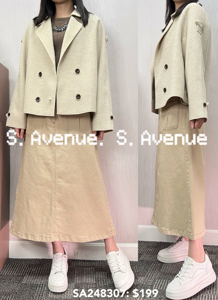 SA248307: 長袖有領雙排鈕短身絨褸