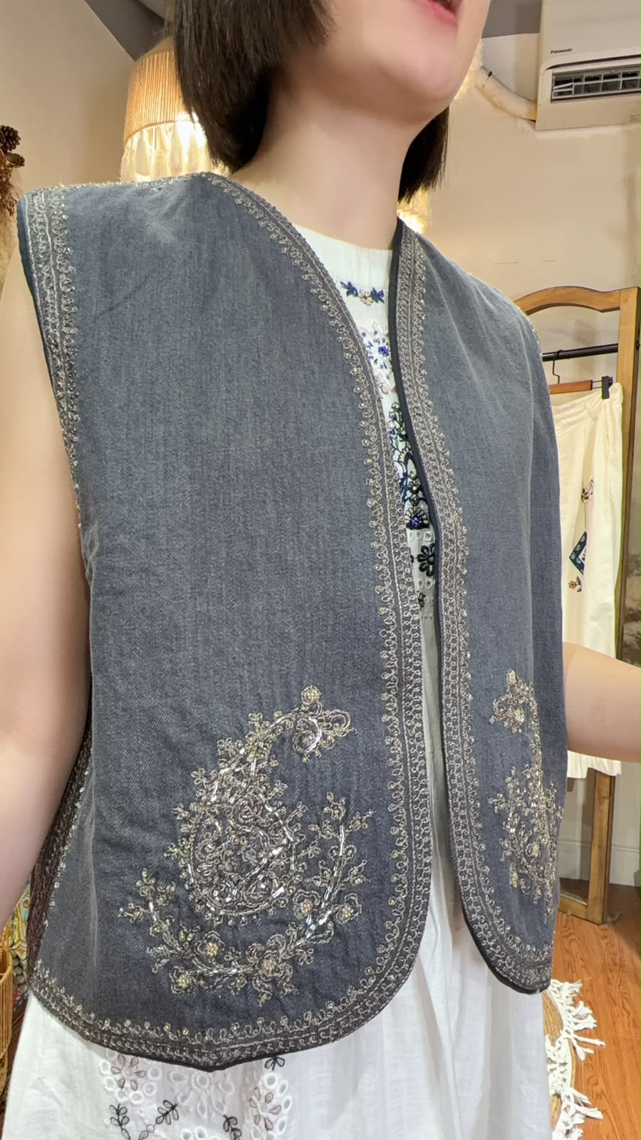 PKT 2643 Grey with golden emb.Vest Jacket 21" 