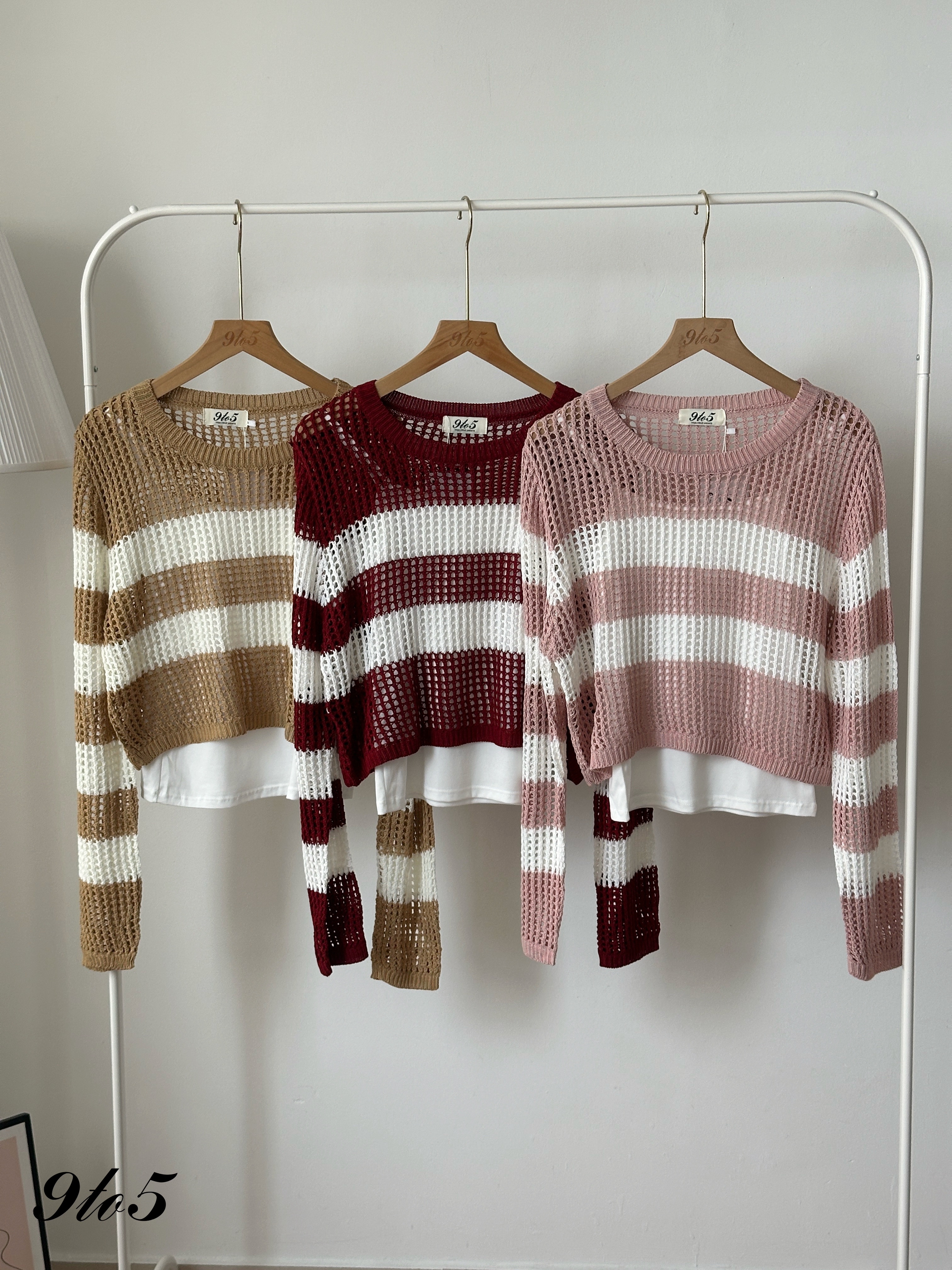 T4446 Long Sleeve Crochet Sweater- 5 Colors 