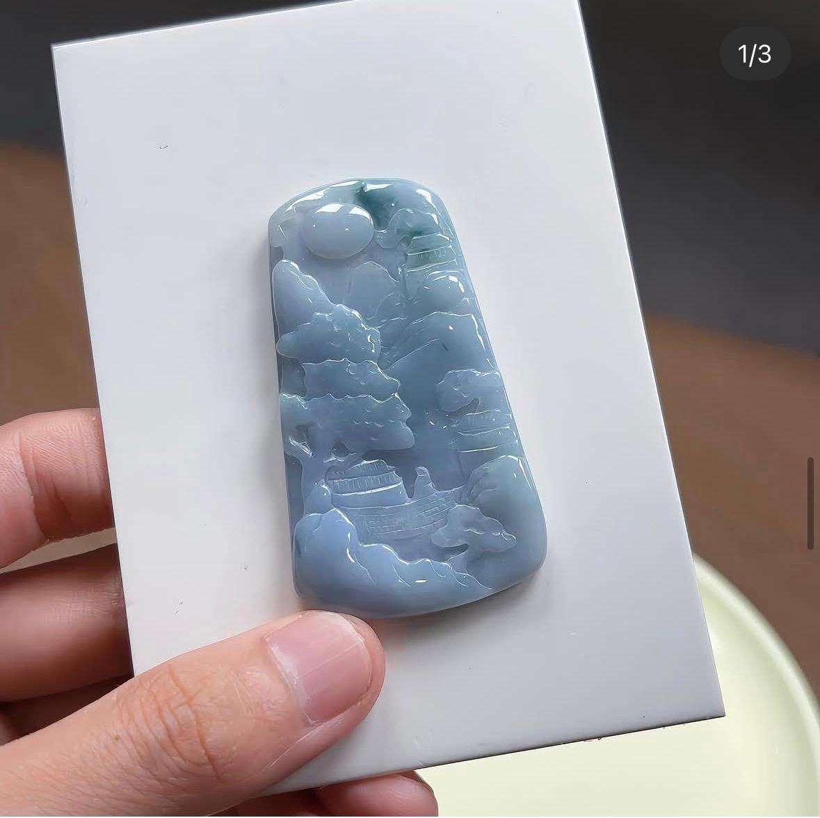 濃紫飄綠花翡翠山水牌