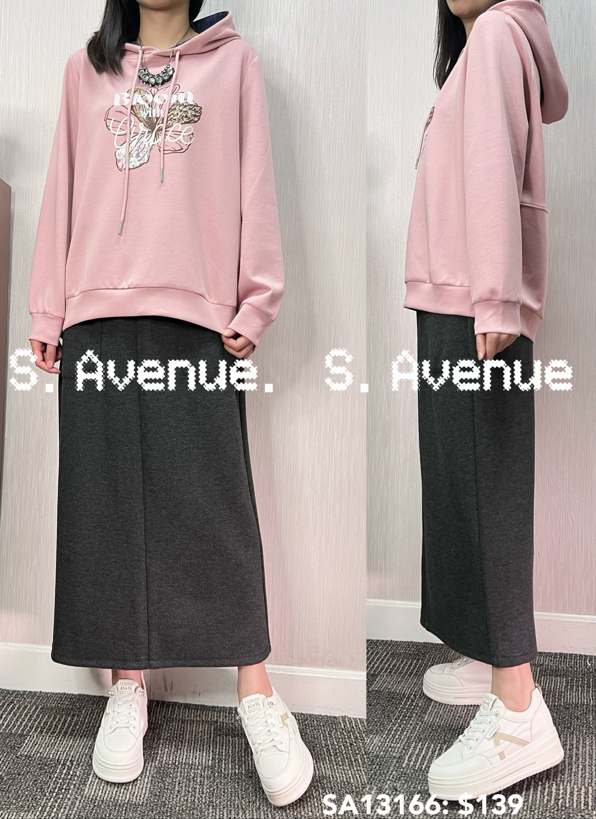 SA13166: 長袖有帽內里格仔印花衞衣