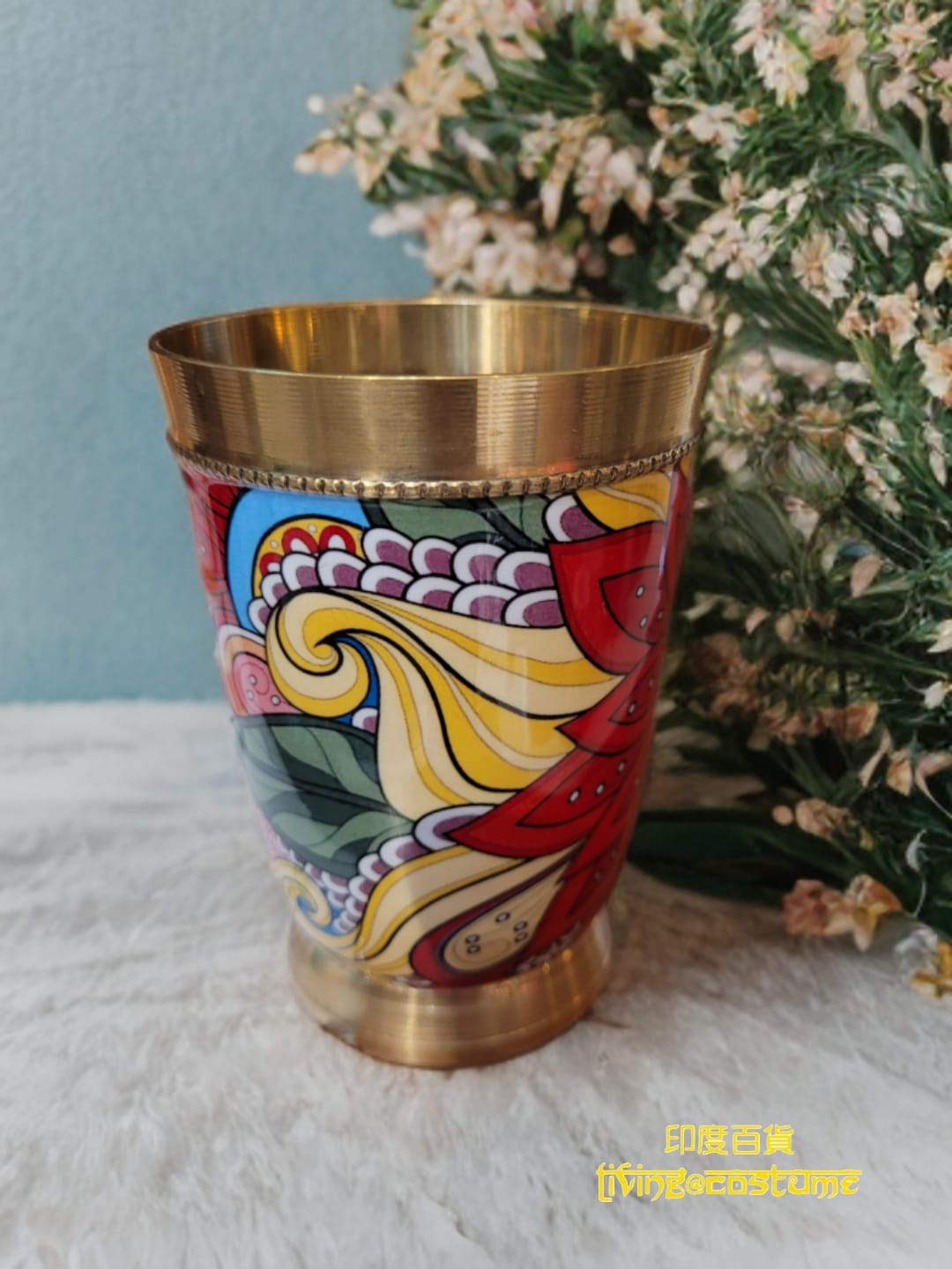 印度銅水杯 (彩繪圖案)