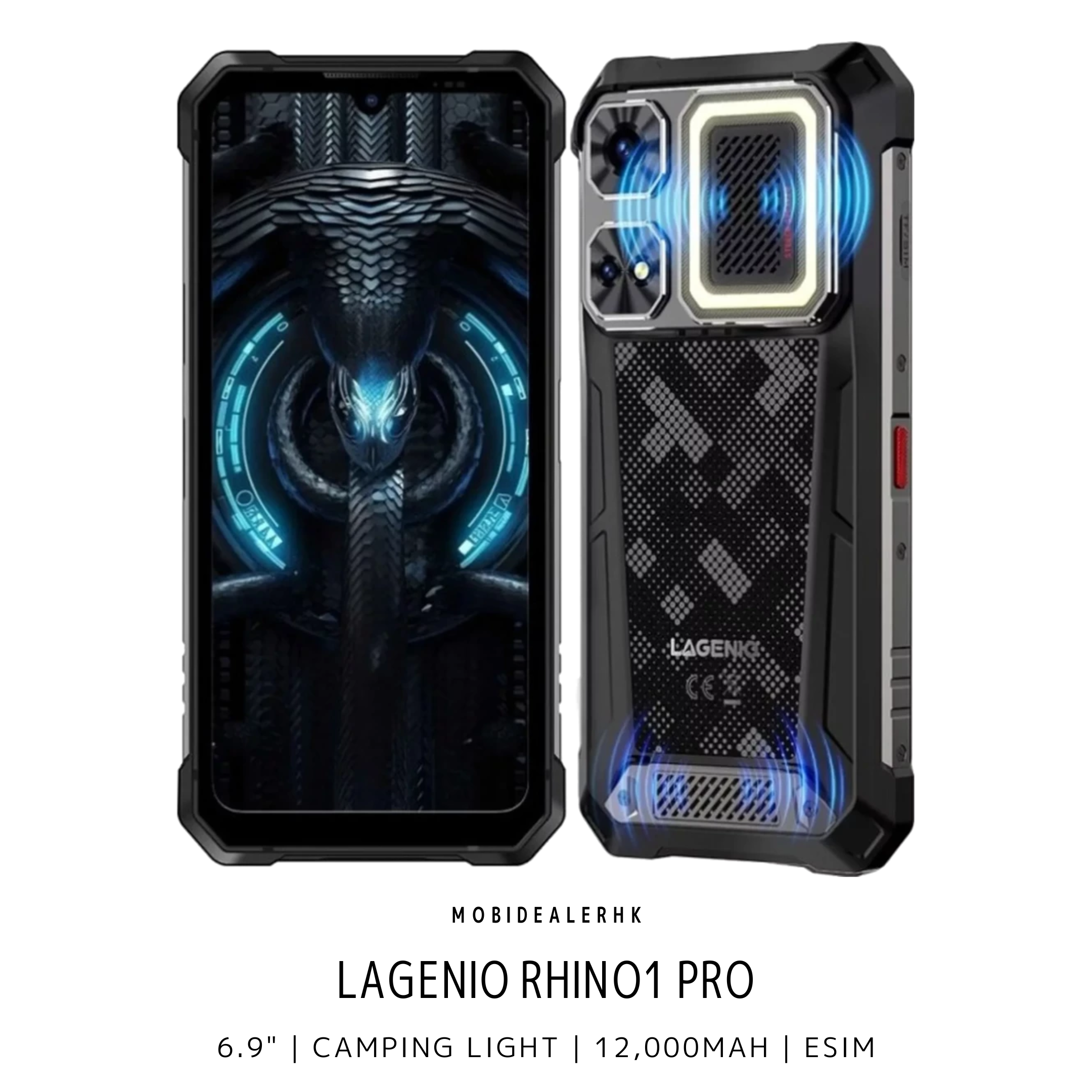 Lagenio Rhino1 Pro | 4G | 三防手機 | 6.9" | 120Hz | 8+64MP | 12,000mAh | 反向充電 | NFC