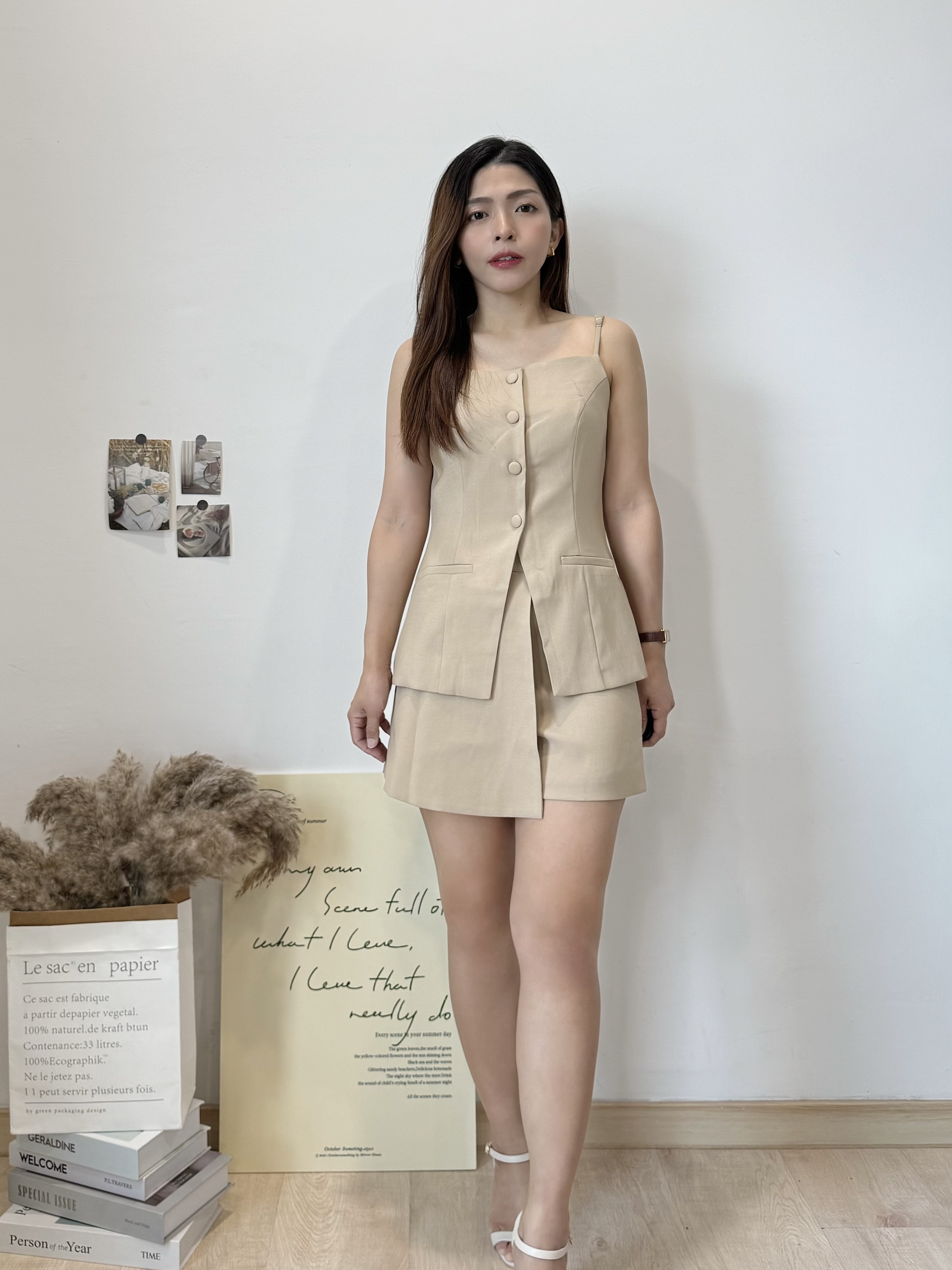 French Tailored Cami Set 法式收腰吊带西装裤裙套装 ( 3 colours )