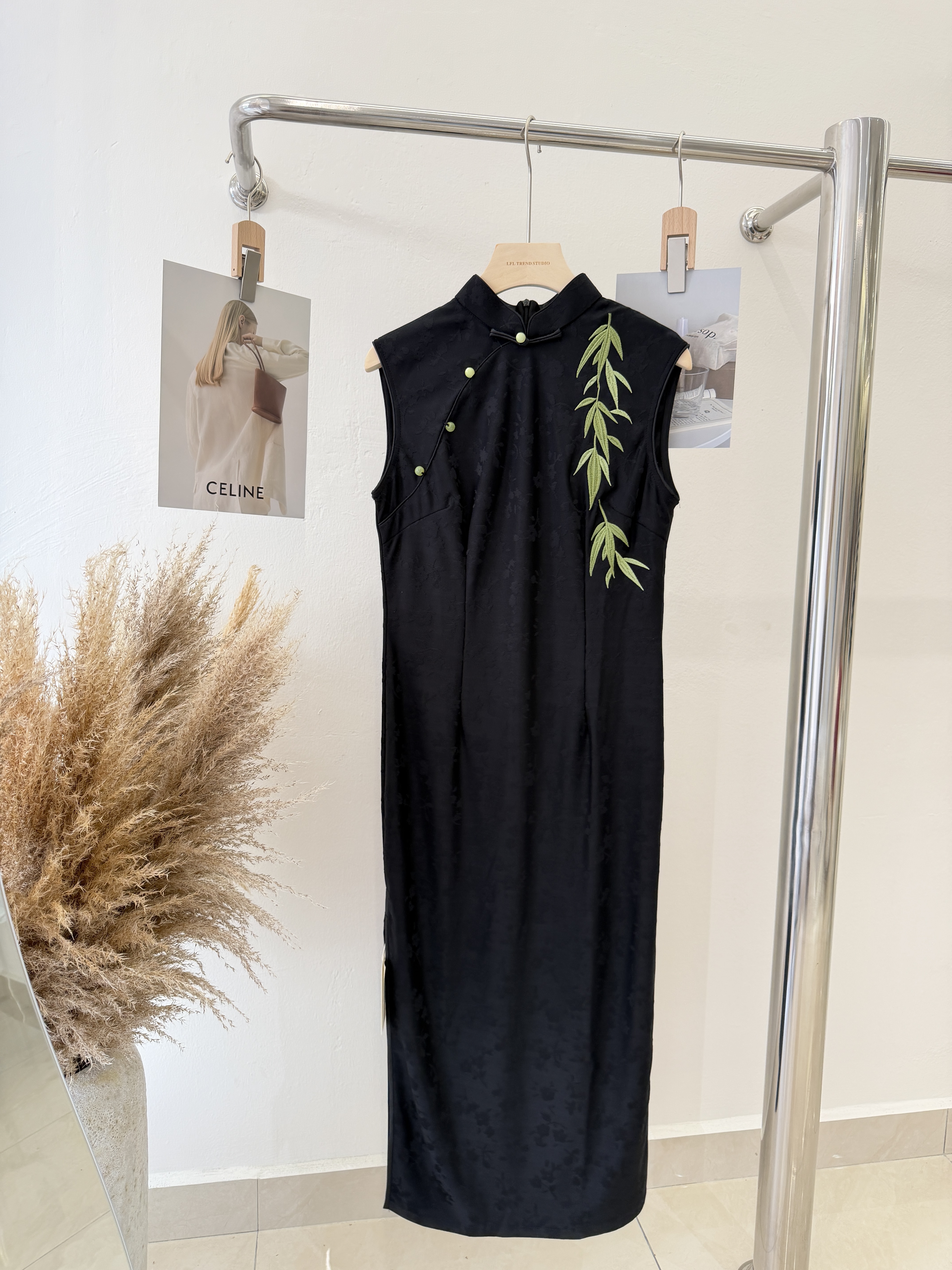 6648 新中式国风黑色旗袍