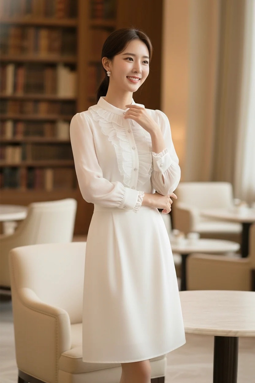 MF191751 Ruffle Chiffon Midi Dress