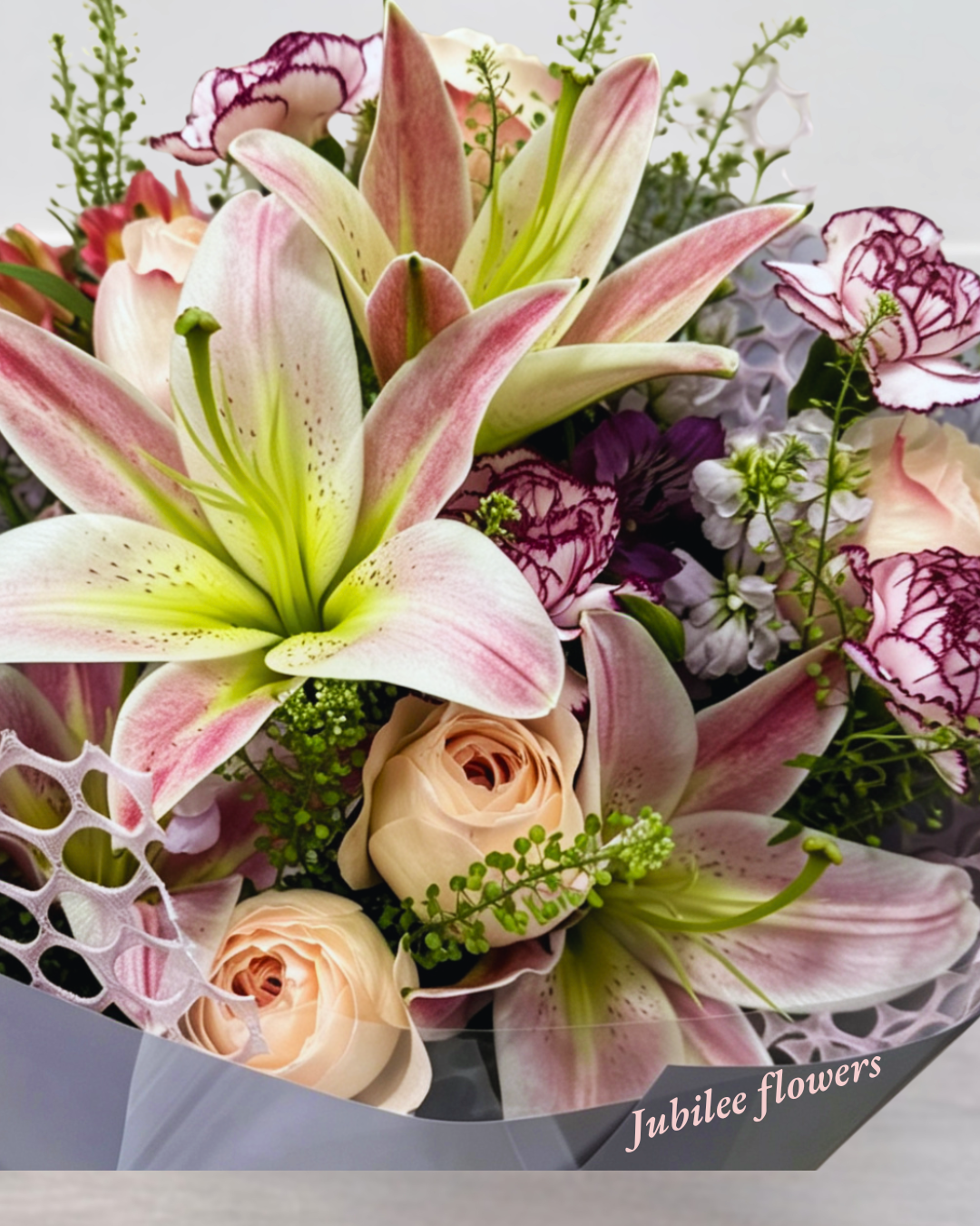 母親節 粉百合 玫瑰 花束