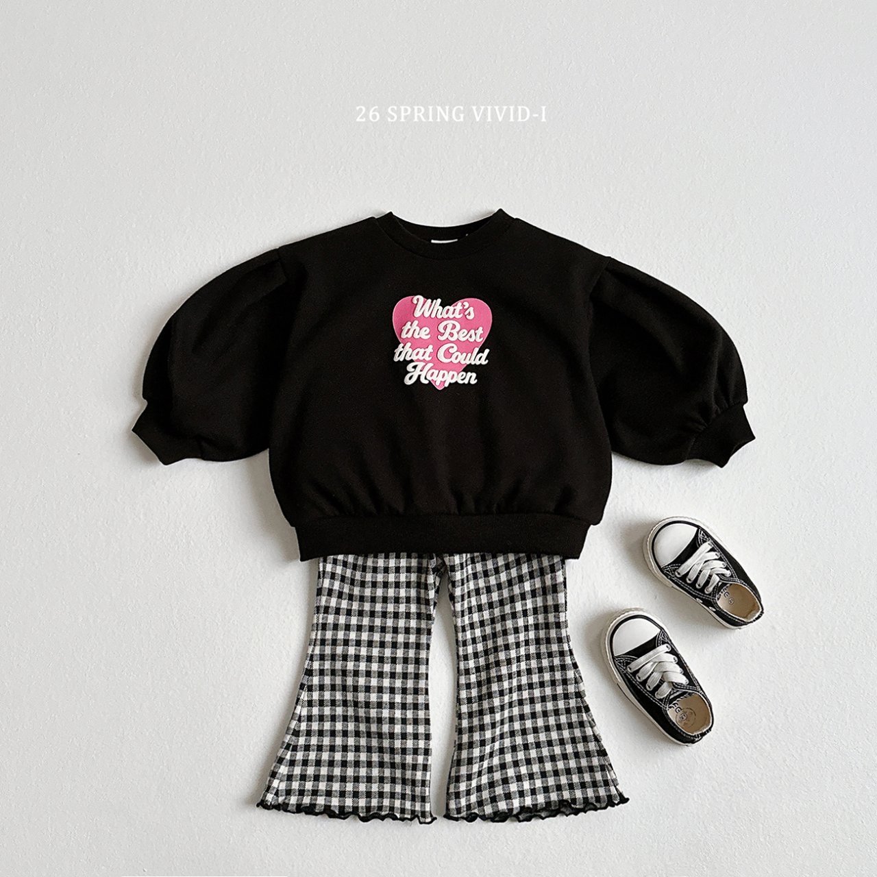 🌸預訂 韓國直送🌸🇰🇷VIVIDI三色立體英文愛心印花寬鬆泡泡袖衛衣