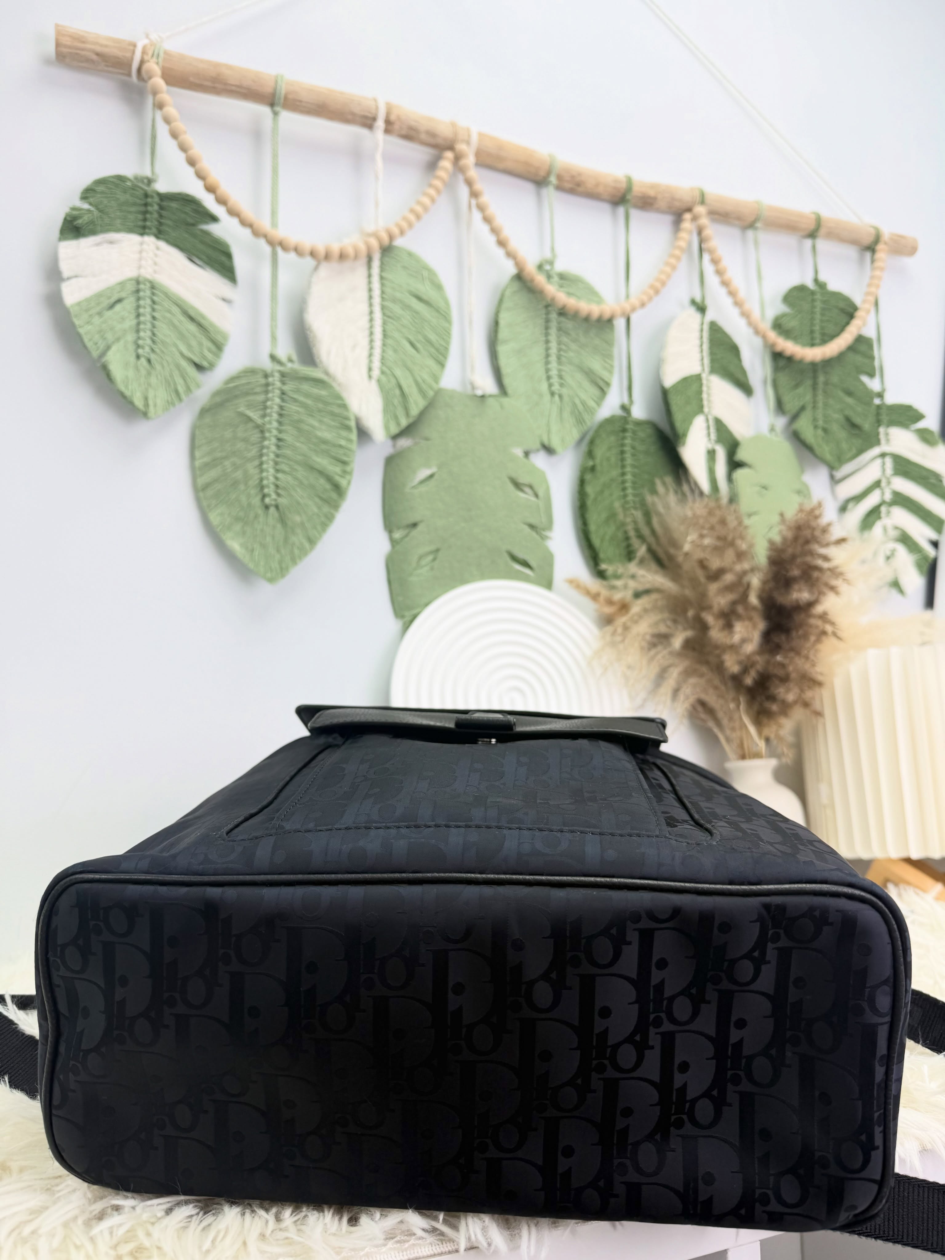 Dior👜 PRE OWNED 🛍️ Motion系列 黑色老花拼皮書包 🎒🖤