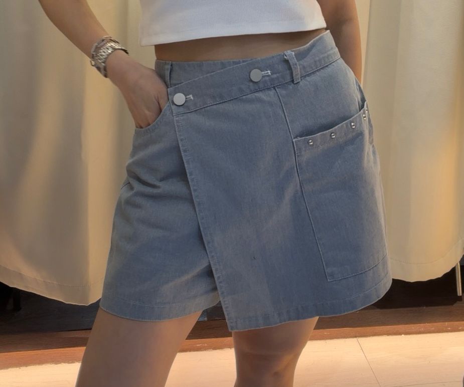 時尚交叉牛仔短裙褲