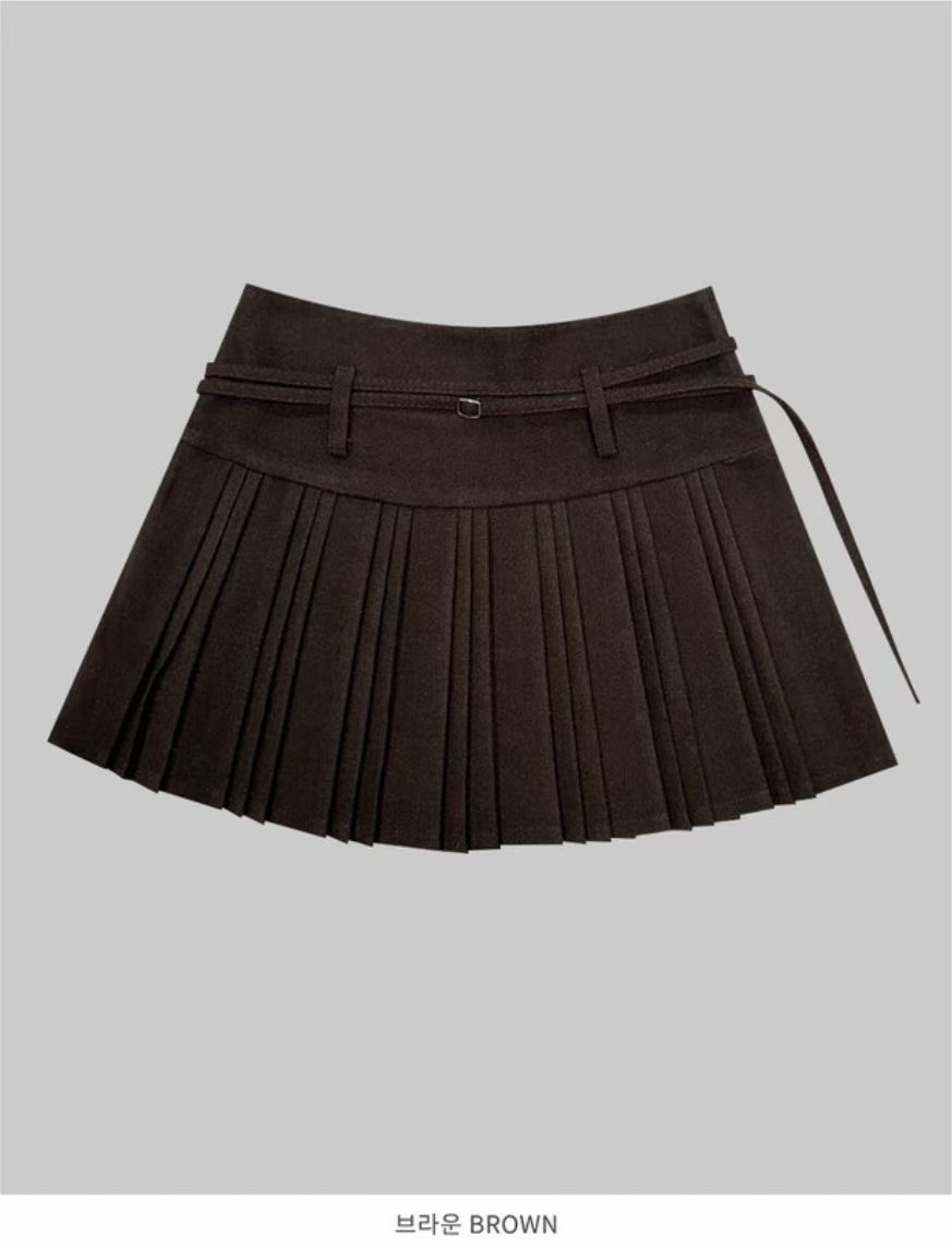 【 ˶୨⚑ 版型極好🧸梨型女孩必入！超顯瘦🤎日常上班OK～銀扣腰BELT百摺裙褲！】 Earth Tone Pleated Belt Skirt Pants(兩色入)