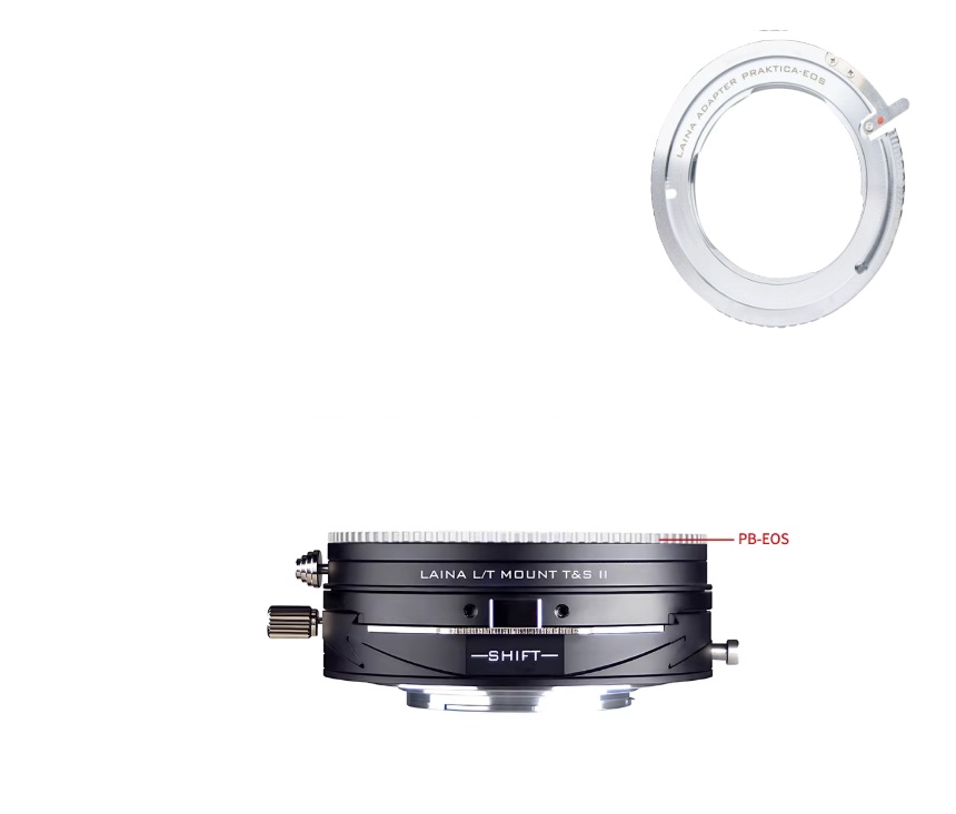 LAINA Lens Mount Double Adapter, Praktica B (PB) SLR Lens And Canon EOS (EF / EF-S) D/SLR Lens To Leica L-Mount Alliance (TL/SL) Mirrorless Cameras Tilt & Shift II 移軸、平移金屬接環