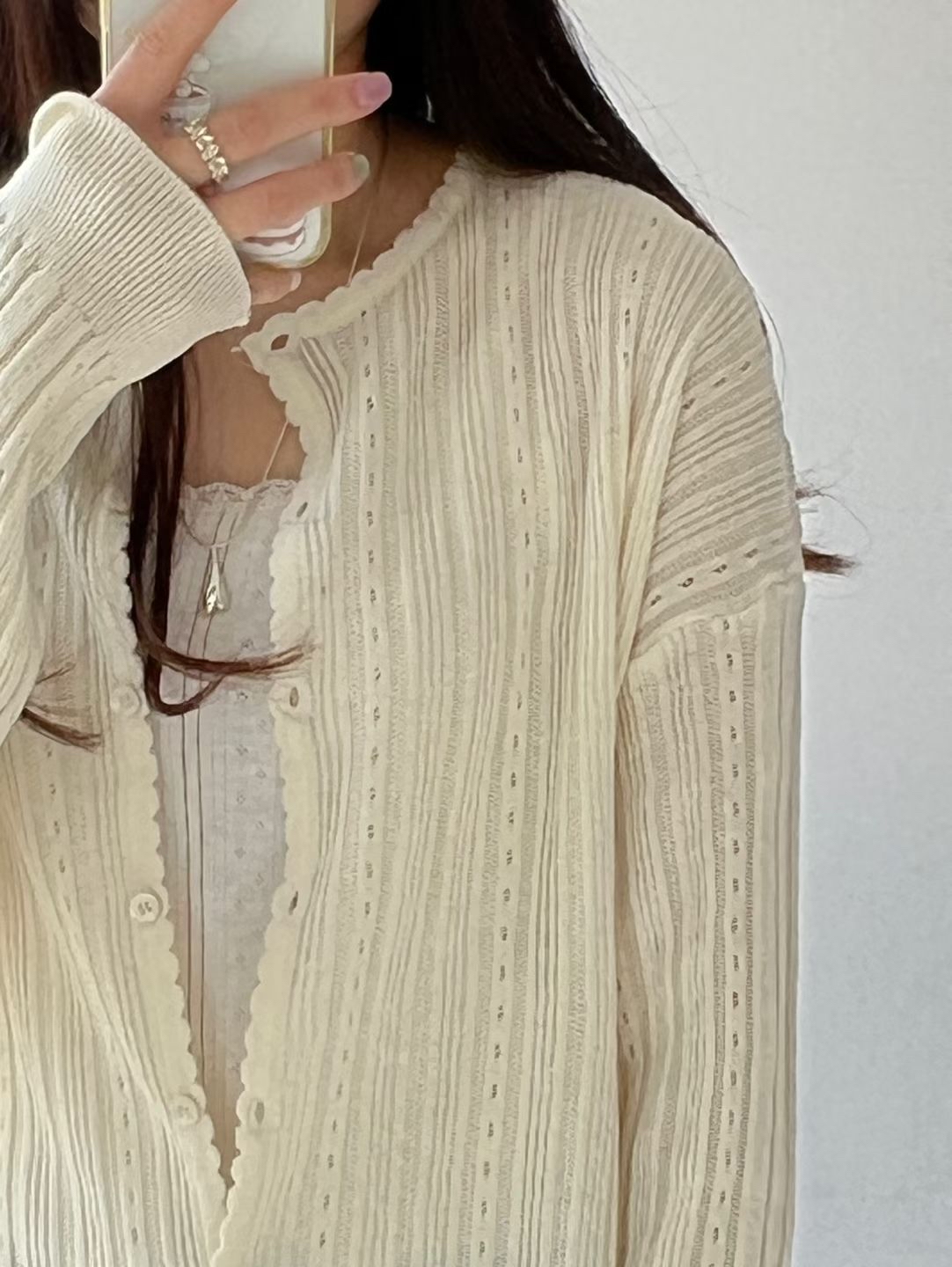 AW OS 輕巧通花波浪邊外套