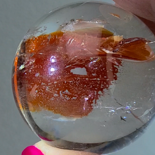 Red Hematite Goldfish in Quartz - Featherlight Dust Crystals