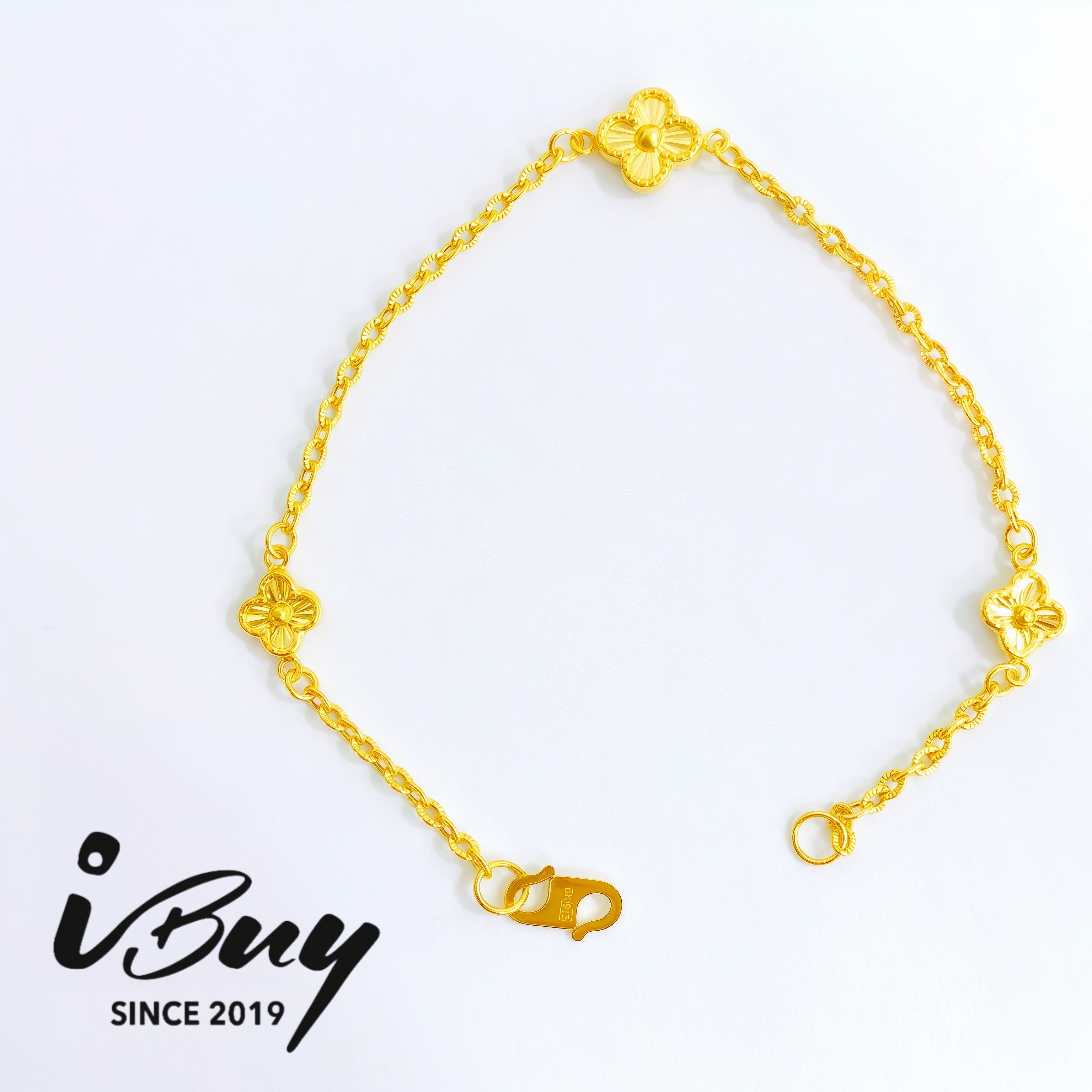 916 GOLD 9MM+6MM 3 VCA POLO STAR BRACELET 916 金 9MM+6MM 3花四叶草太阳花手链