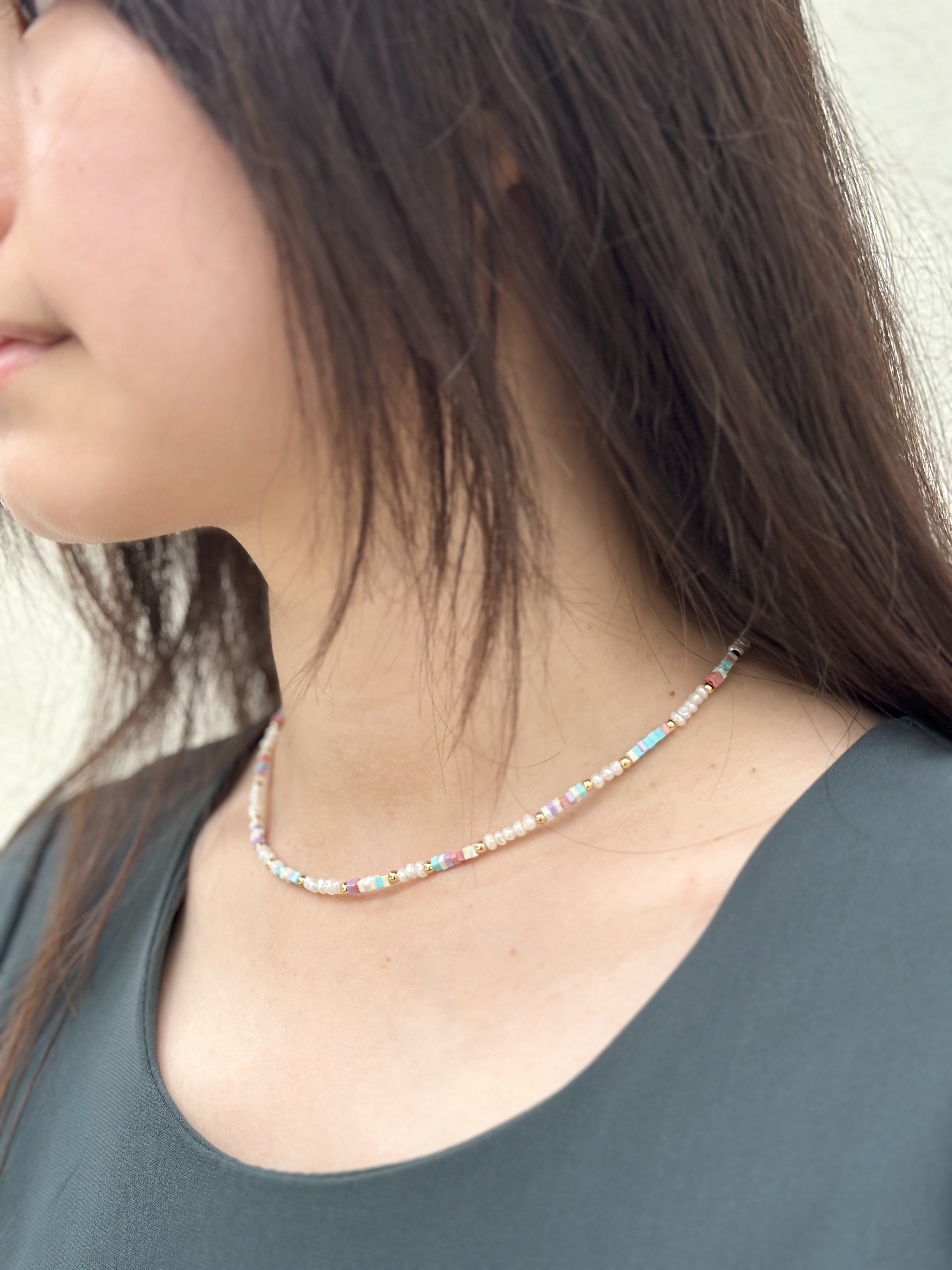 Colourful block stainless necklace