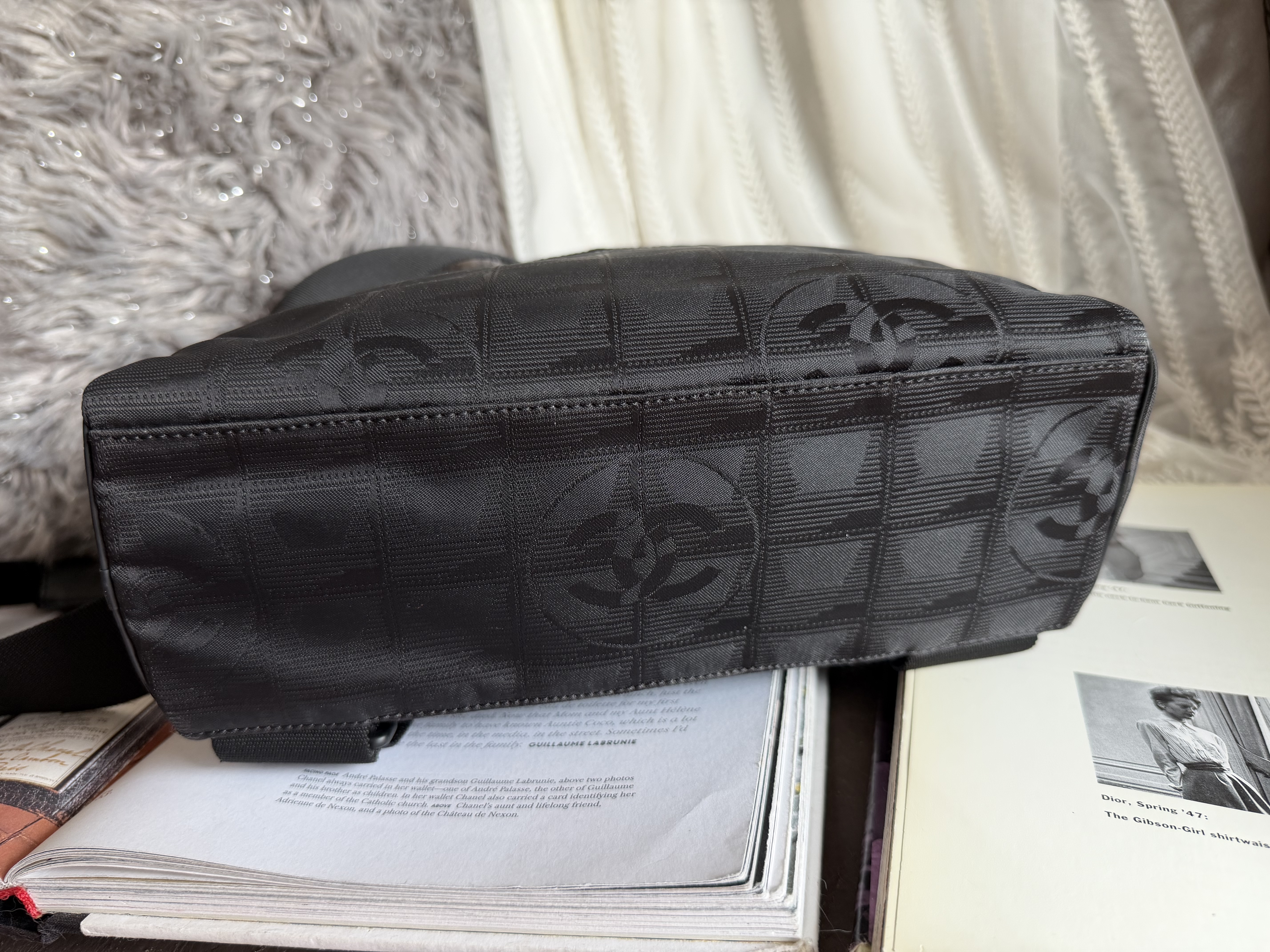 Vintage chanel black travel line backpack /shoulder bag 