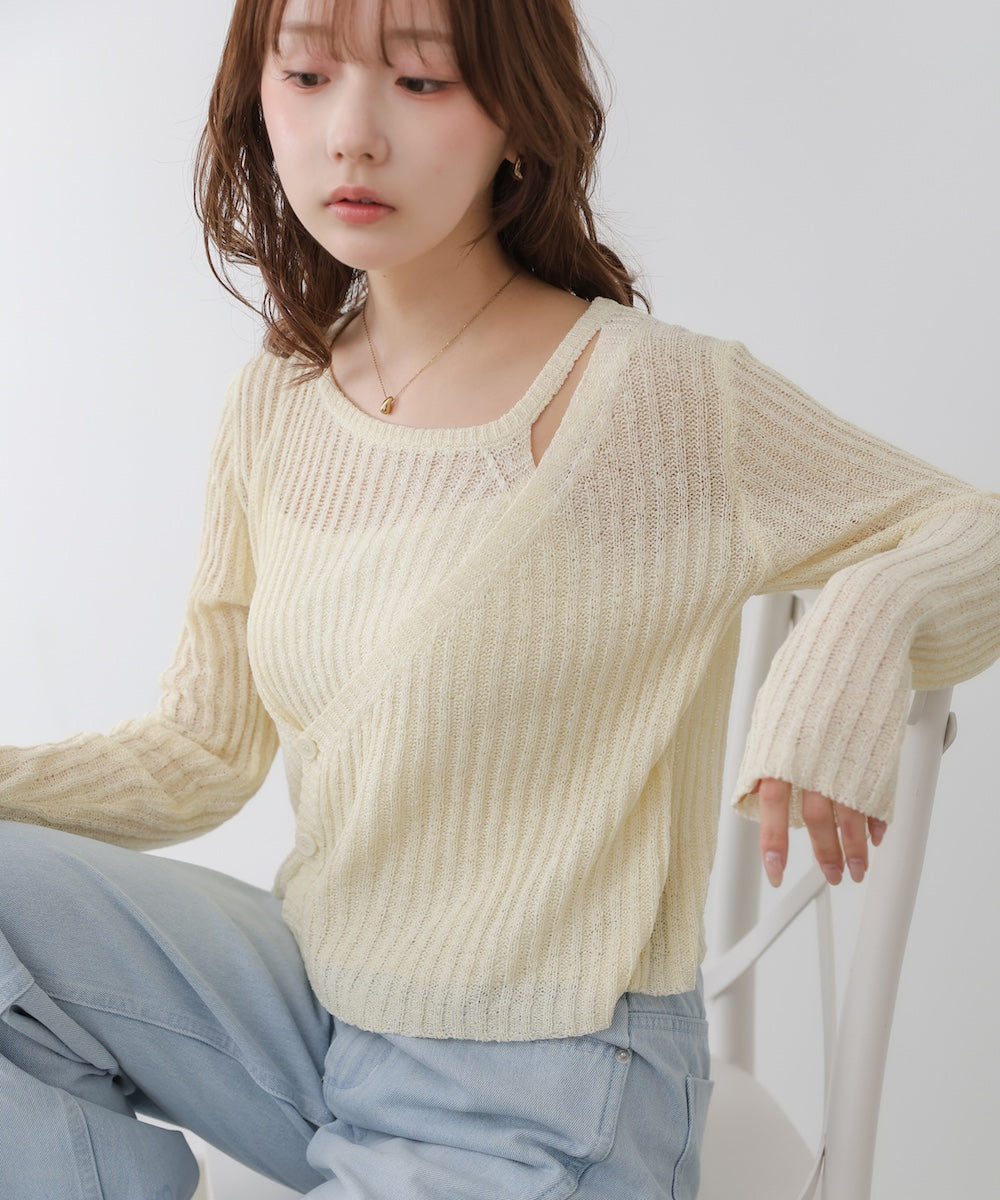 <JP>一件穿出層次感～ Layered Button Knit Top* 3色入 <預購>