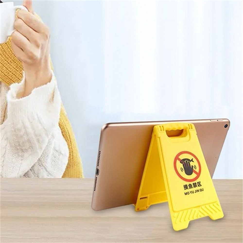 趣味手機支架 警示牌手機支架 小擺件 創意平板支架 帶補妝鏡子 （10款文字隨機）[平行進口] HK2709