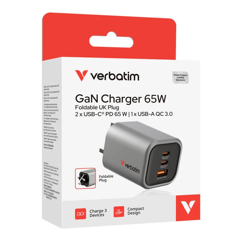 Verbatim 65W GaN 折疊式英規充電器