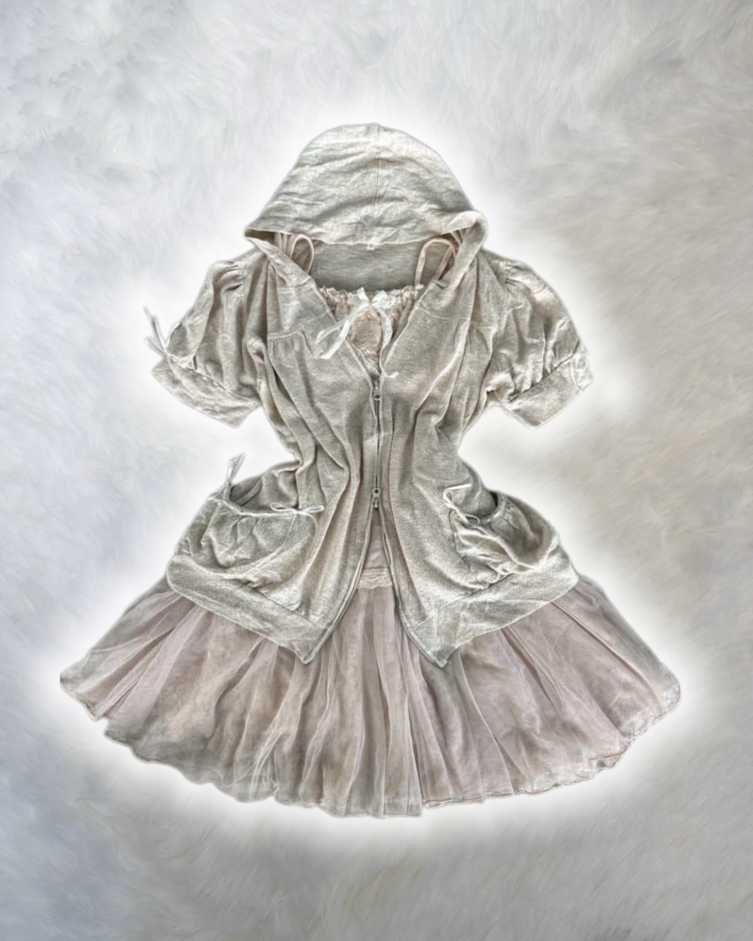 Sweet Ruffle Hooded Skirt Set